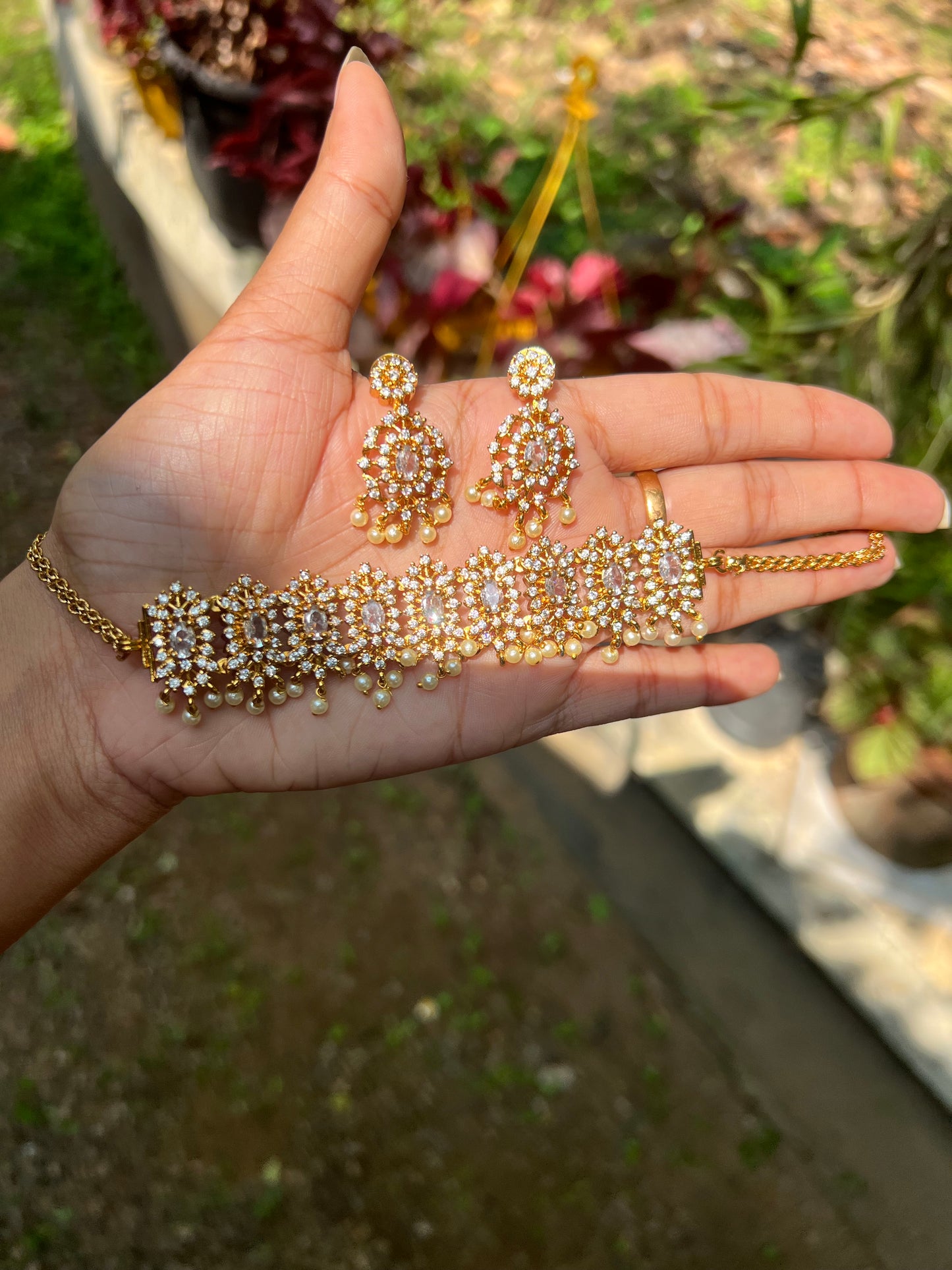 Premium ad pearl hanging choker set product code 1282