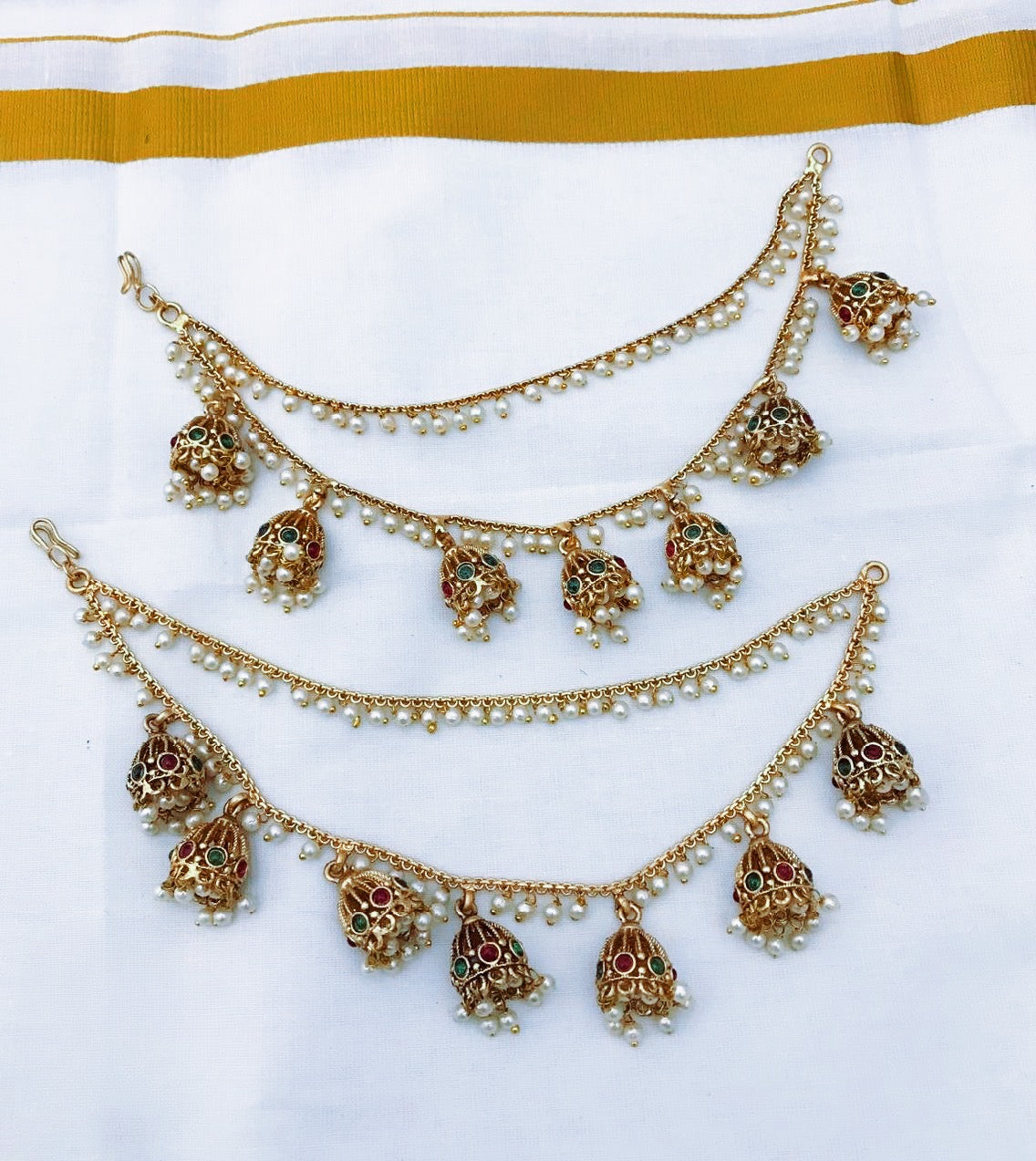 Premium pearl jhumka hanging earchain 1153