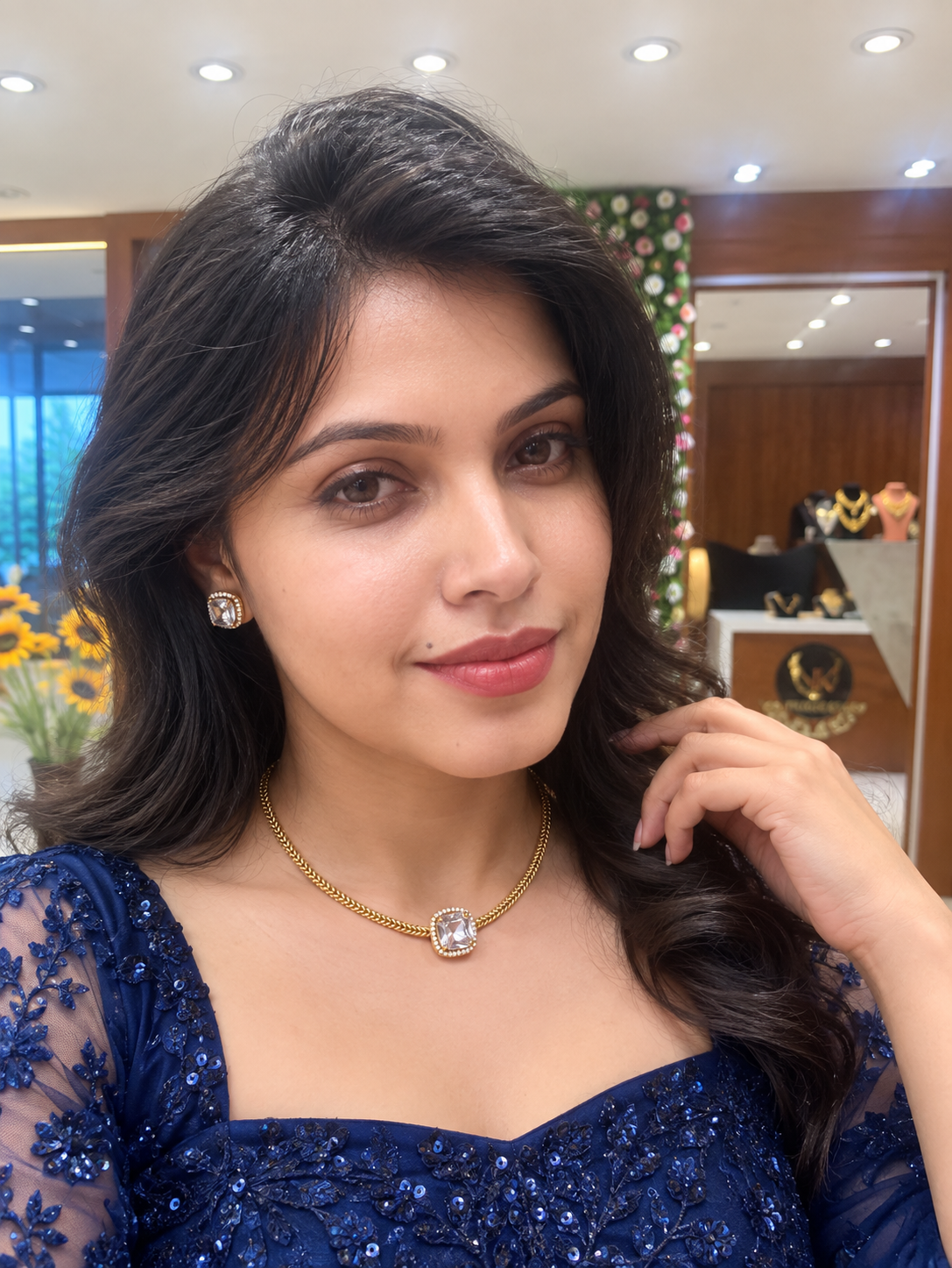 Premium quality antique gold traditional floral charm choker set product code D416