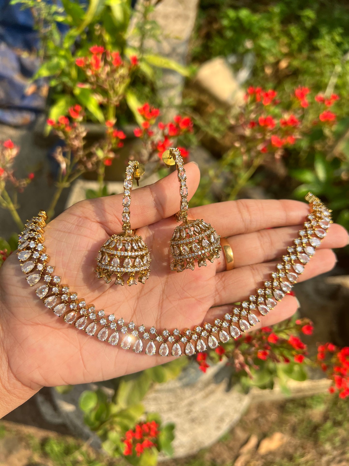 Premium quality raindrops necklace with hanging ad jhumka product code 984