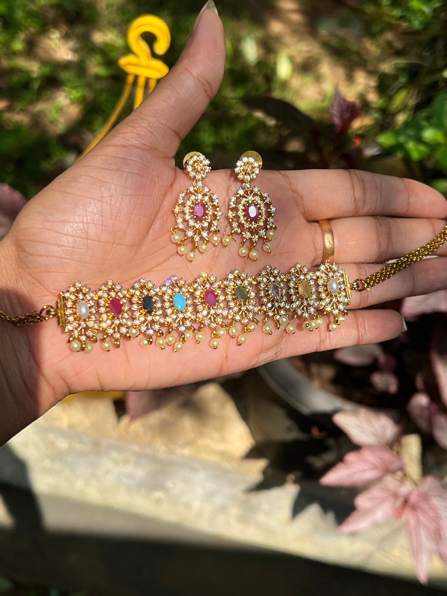Premium ad pearl hanging choker set product code 1282