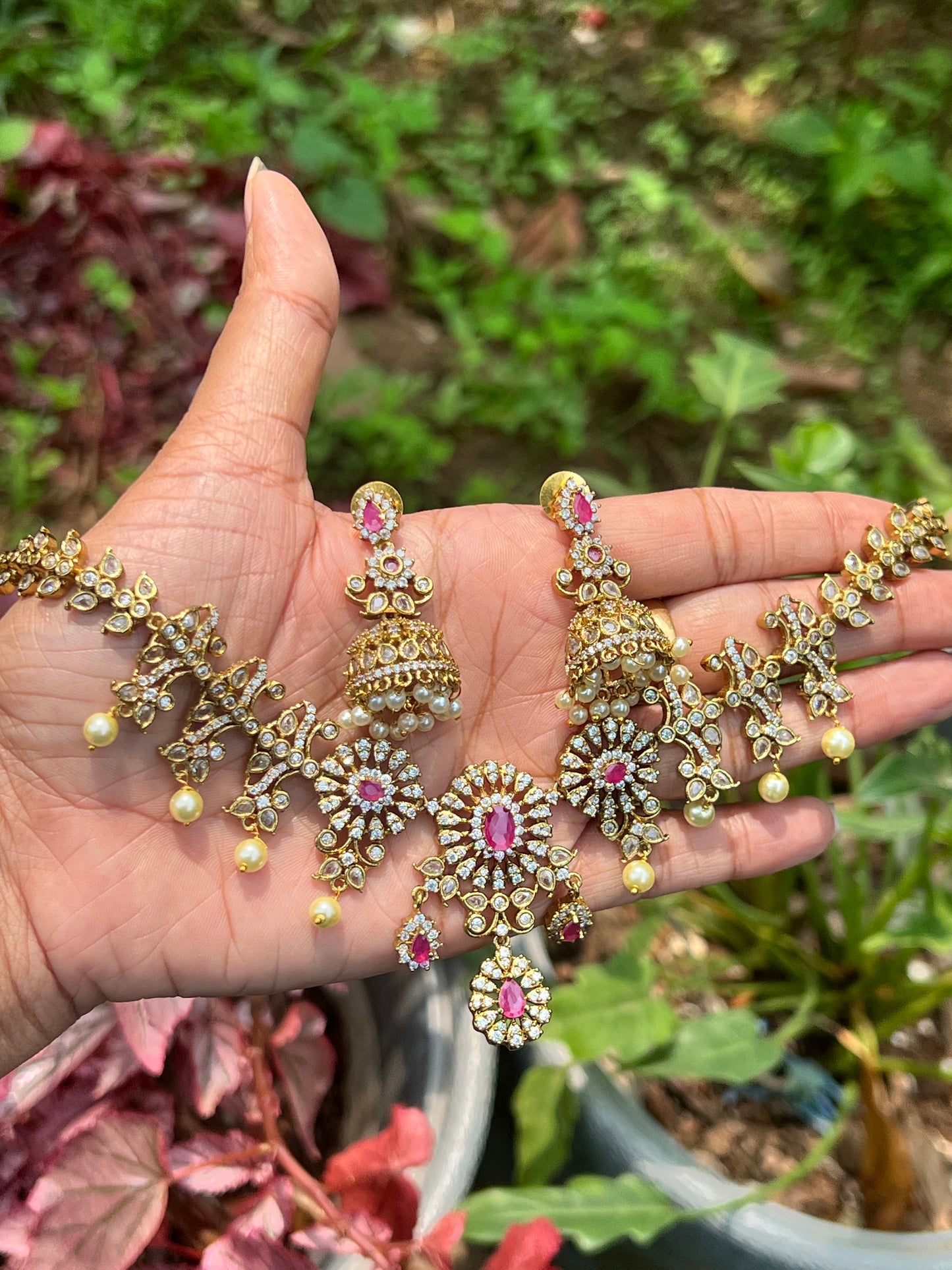 Premium jadau Kundan necklace with jhumka product code 1255