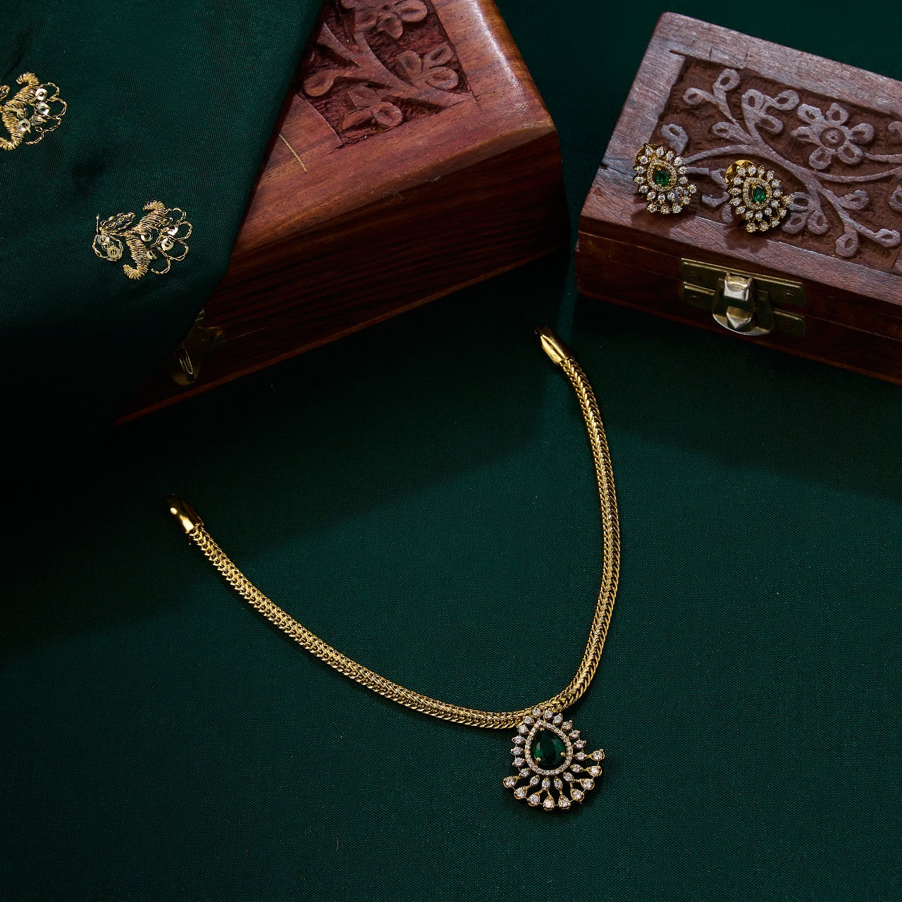 Premium ad stone pendant chain set with earrings product code 430