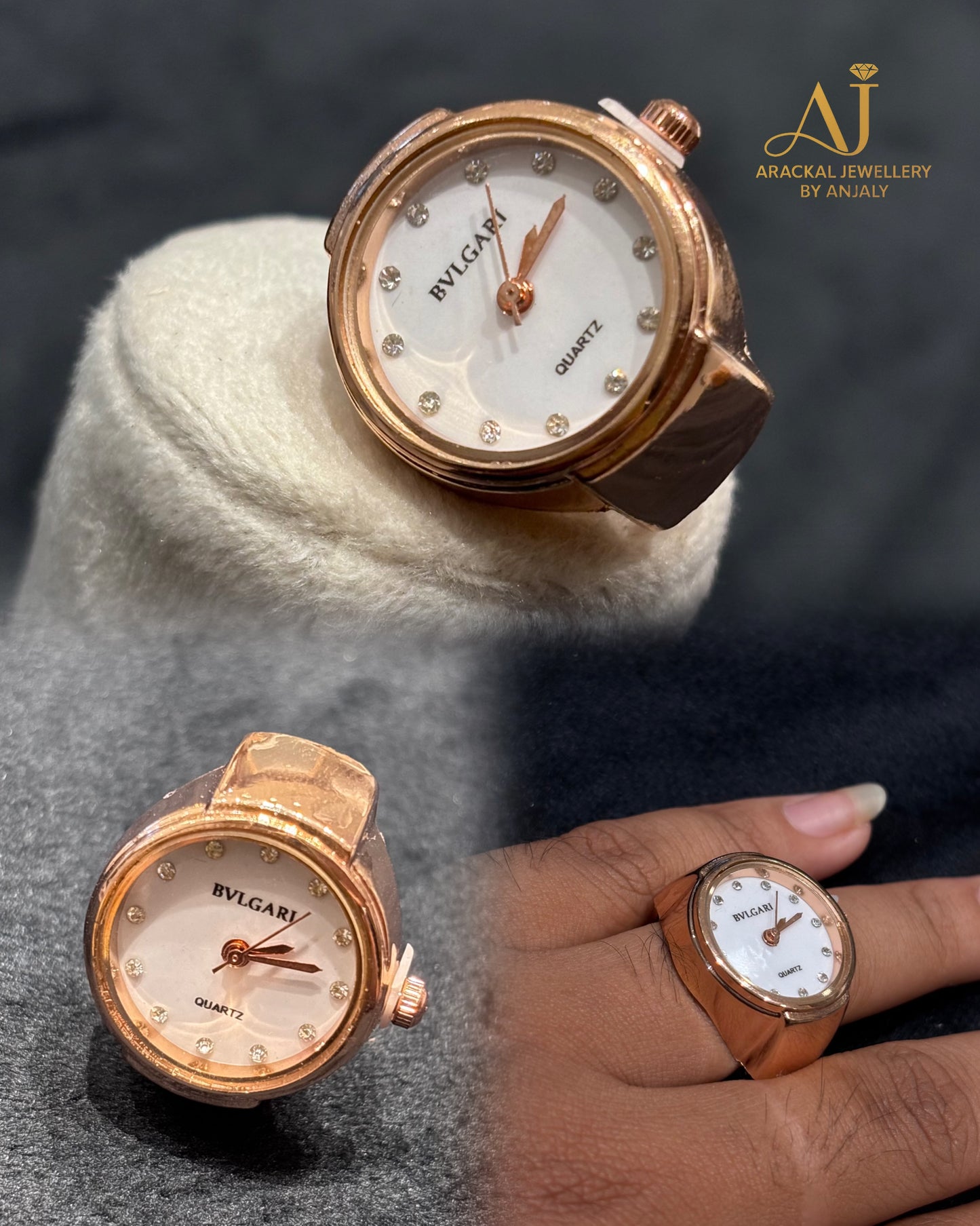 Fashion Frill Ring Watch For Women Strechable Stainless Steel Gold Plated Roman Stylish Ring watch product code W05