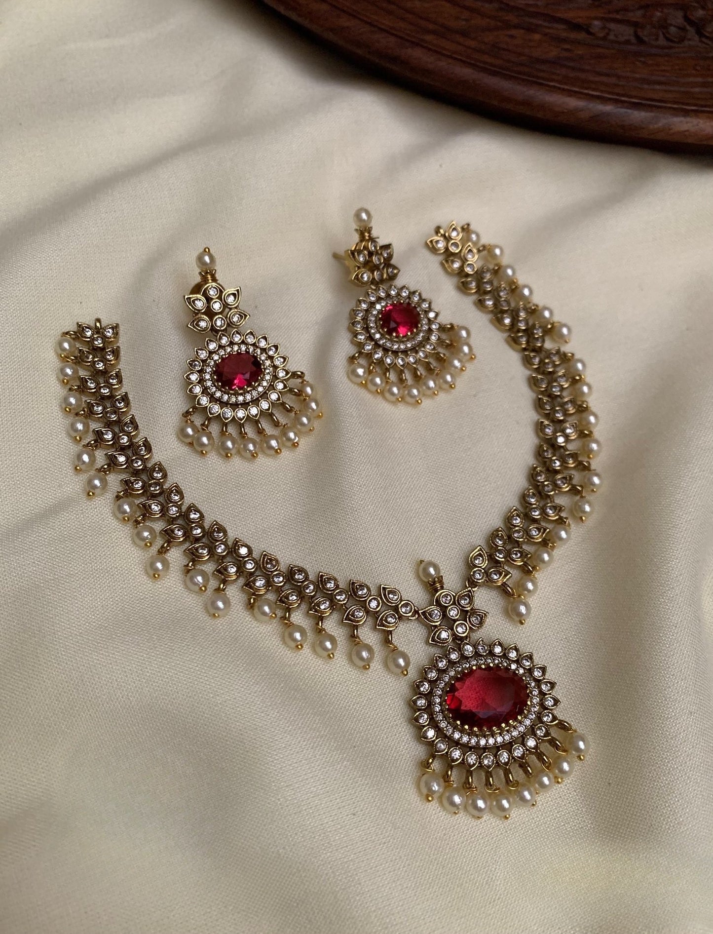 Premium jadau pearl hanging necklace product code 836