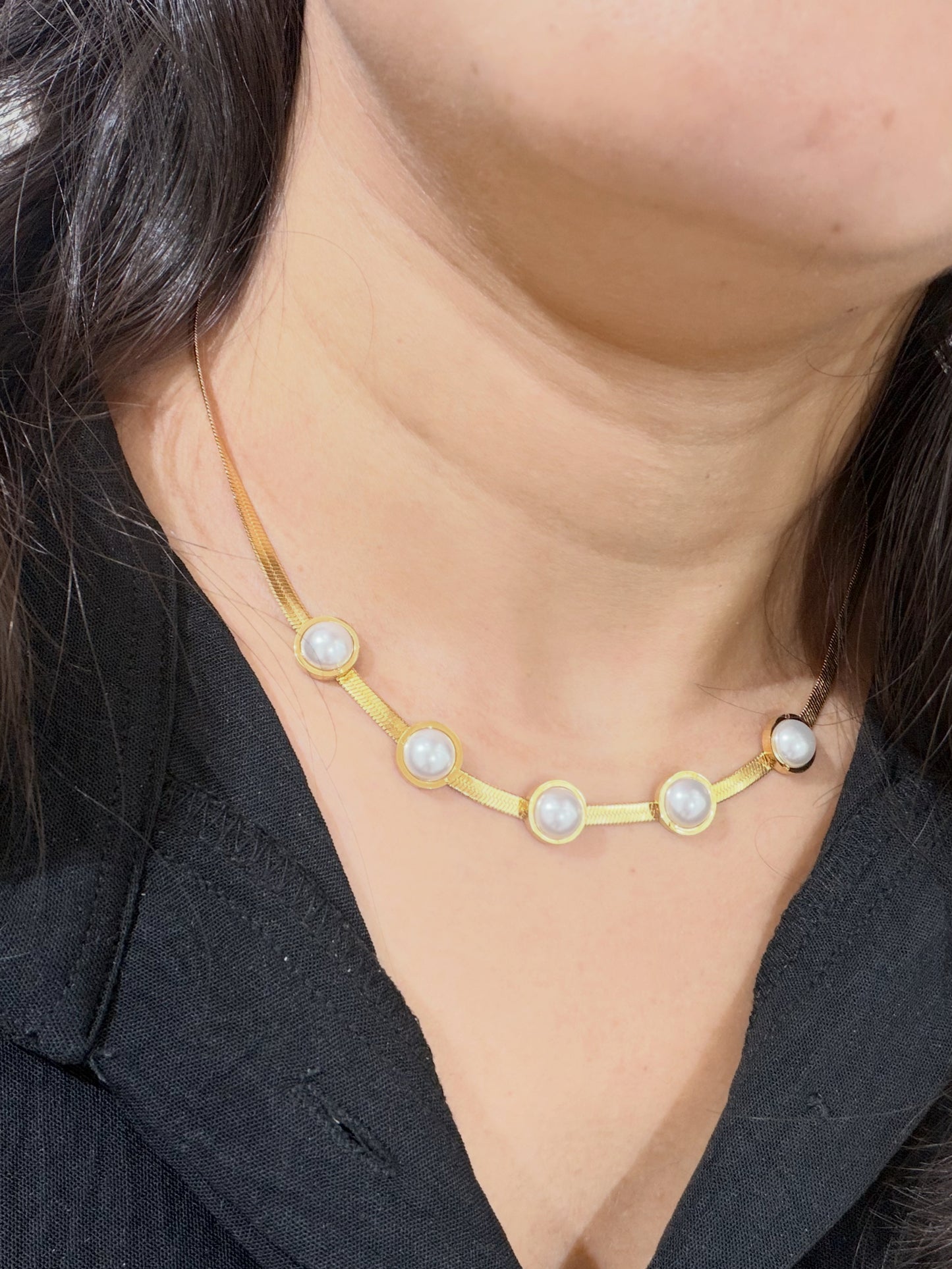 Premium anti tarnish daily wear pearl snake chain necklace product code AT20