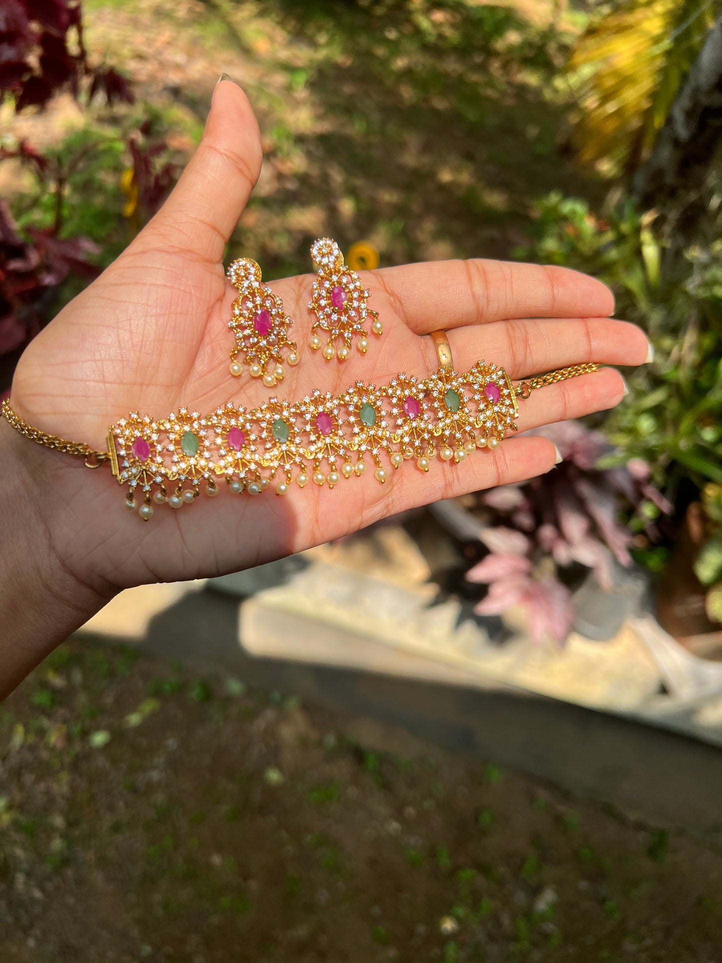 Premium ad pearl hanging choker set product code 1282