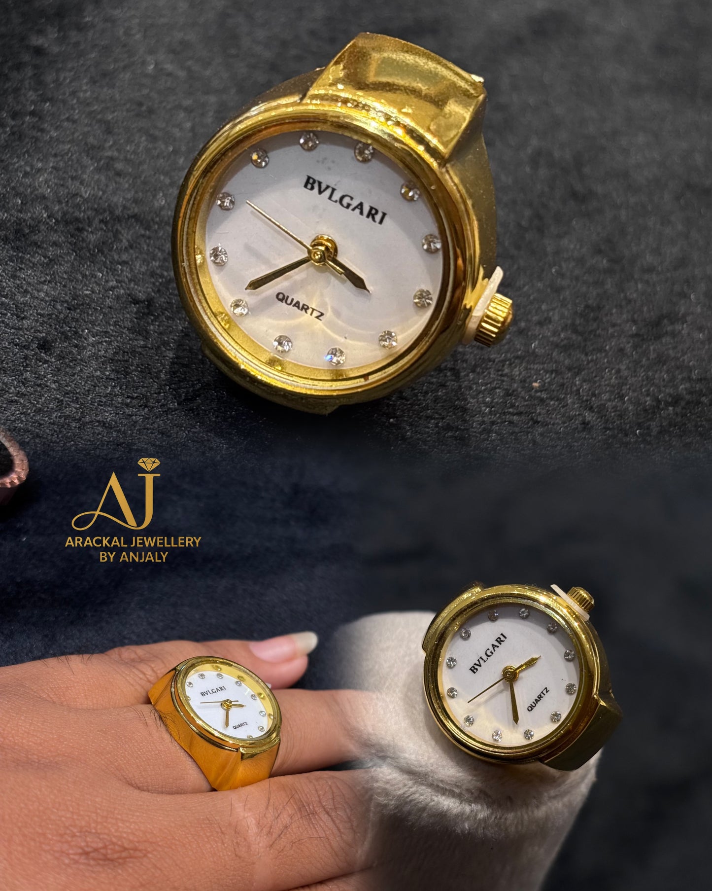 Fashion Frill Ring Watch For Women Strechable Stainless Steel Gold Plated Roman Stylish Ring watch product code W05