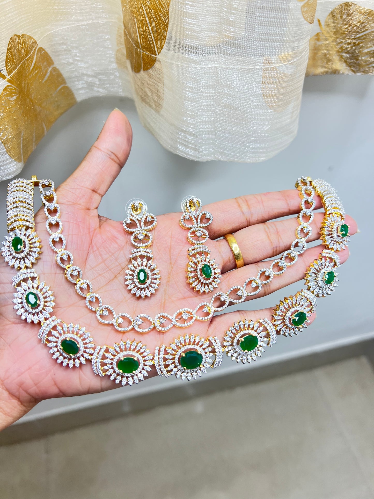 Premium 18k gold plated diamond finish bridal necklace product code 745