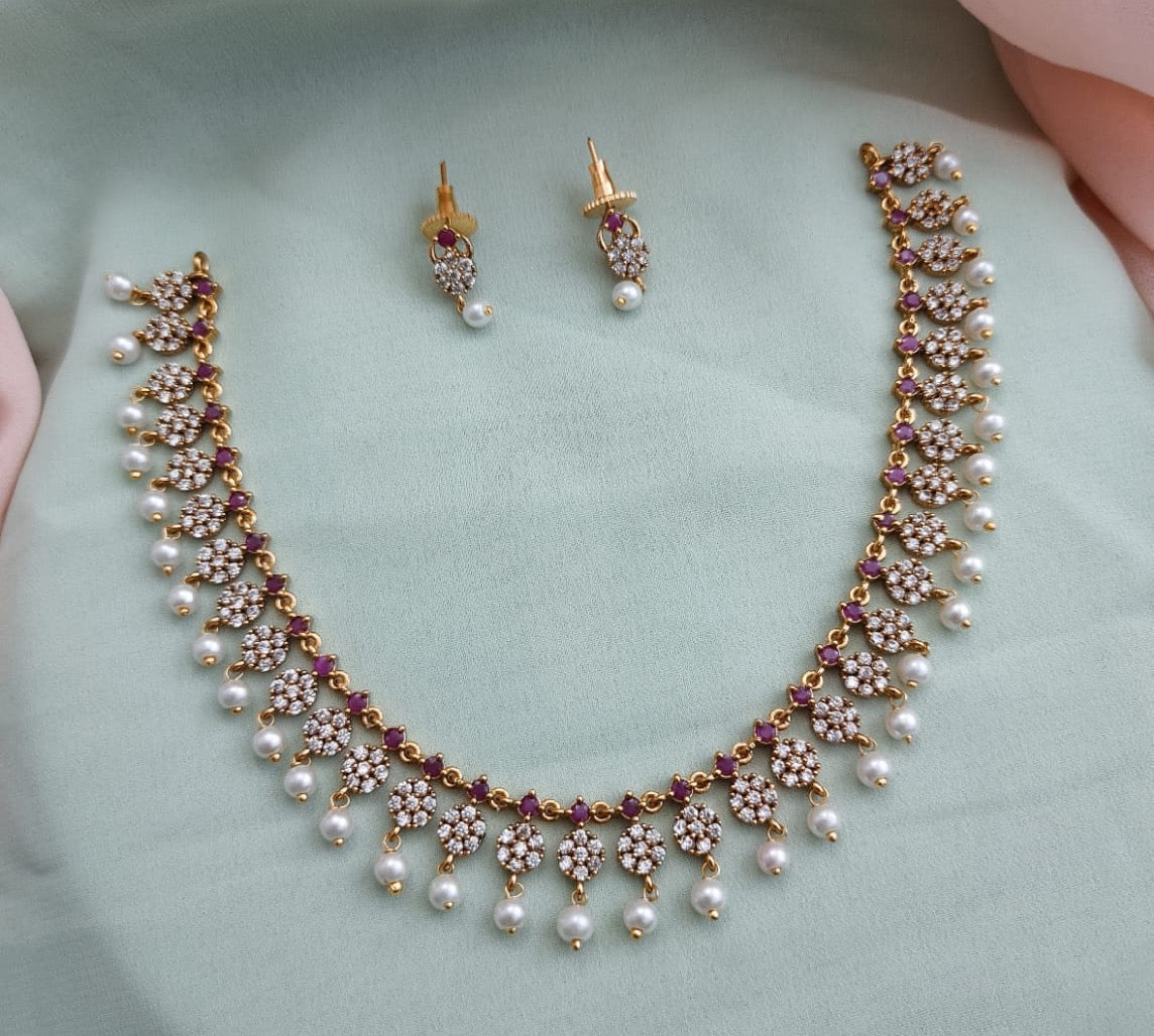 Premium quality cz ad stone pearl hanging necklace product code 110