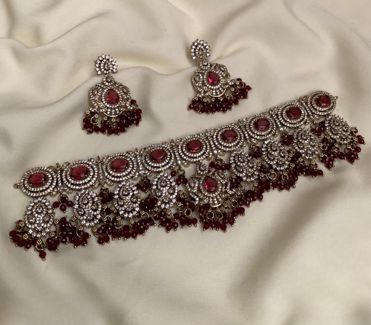 Premium quality Victorian ad bridal beads hanging necklace product code 720