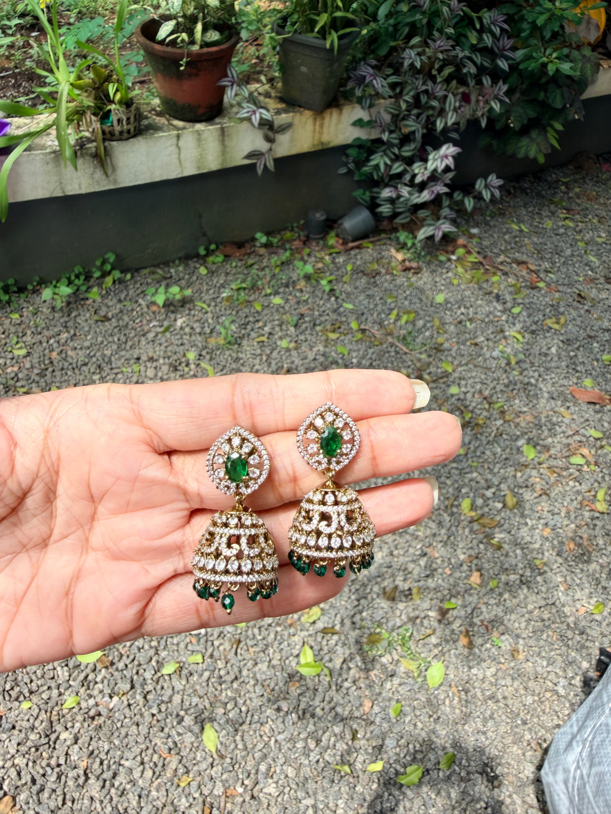 Premium quality green ad stone hanging jhumka product code E257