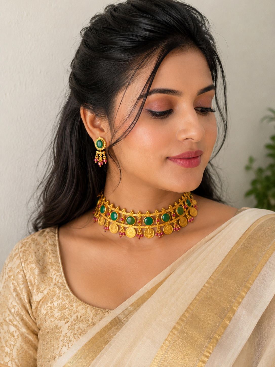 Premium gold plated fusion palakka coin choker product code G138