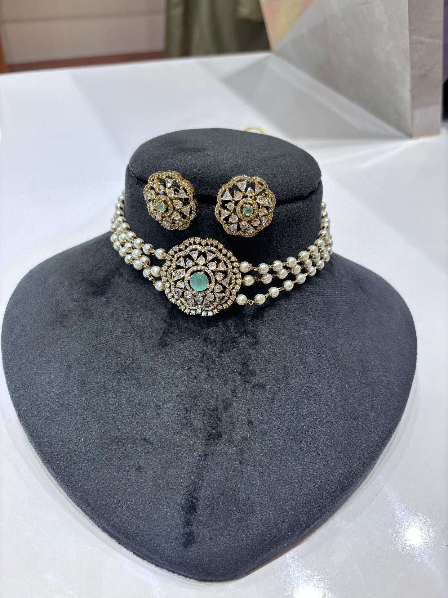 Premium Victorian 3layer pearl choker product code N215