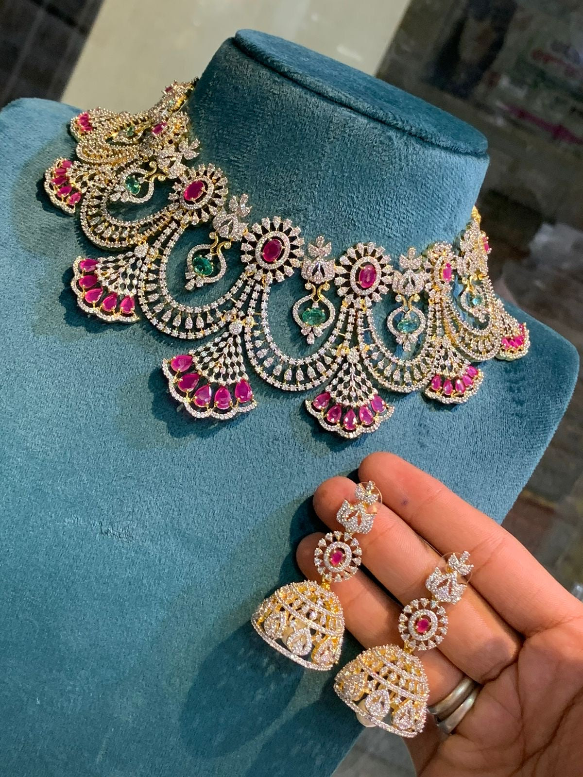 Premium luxury daimond finish ad bridal necklace product code 1029