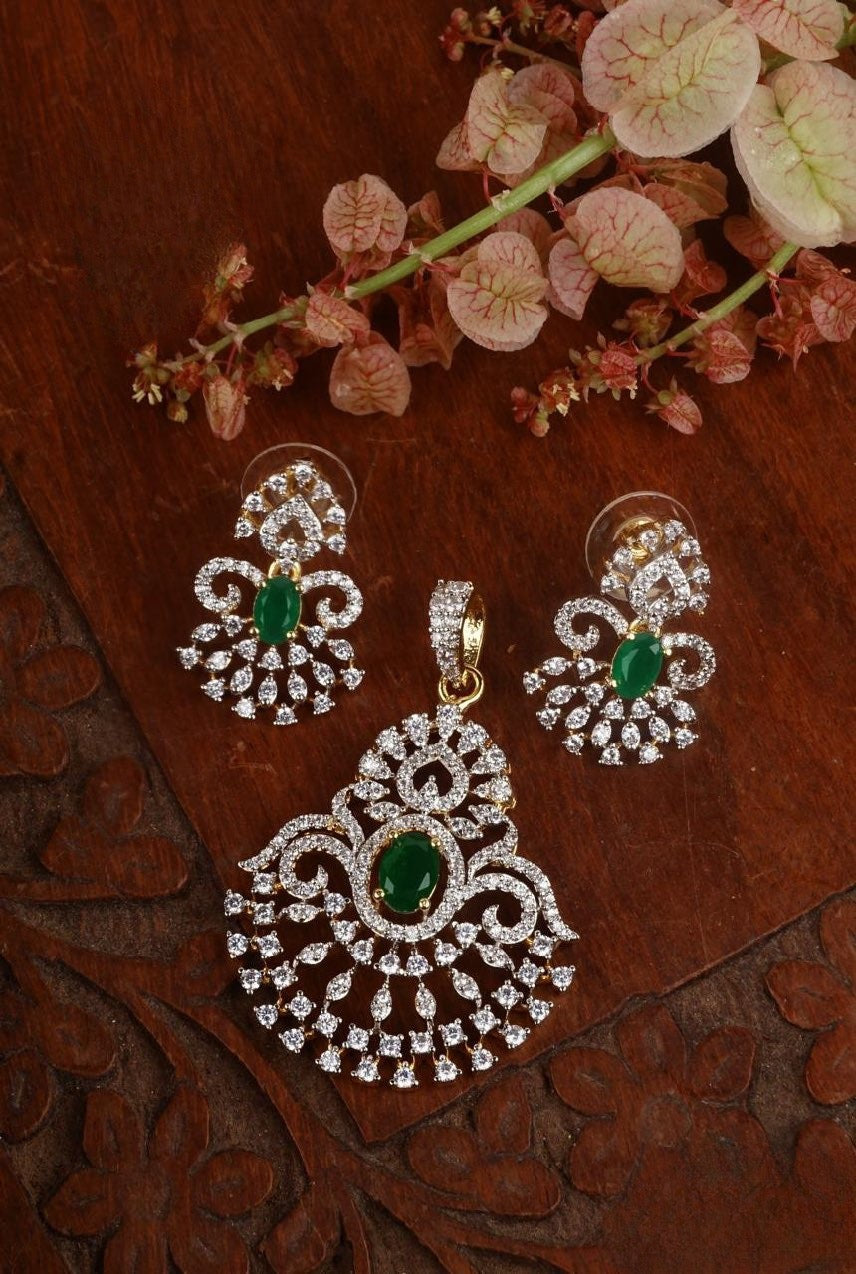 Premium diamond finish pendant and earrings product code 12