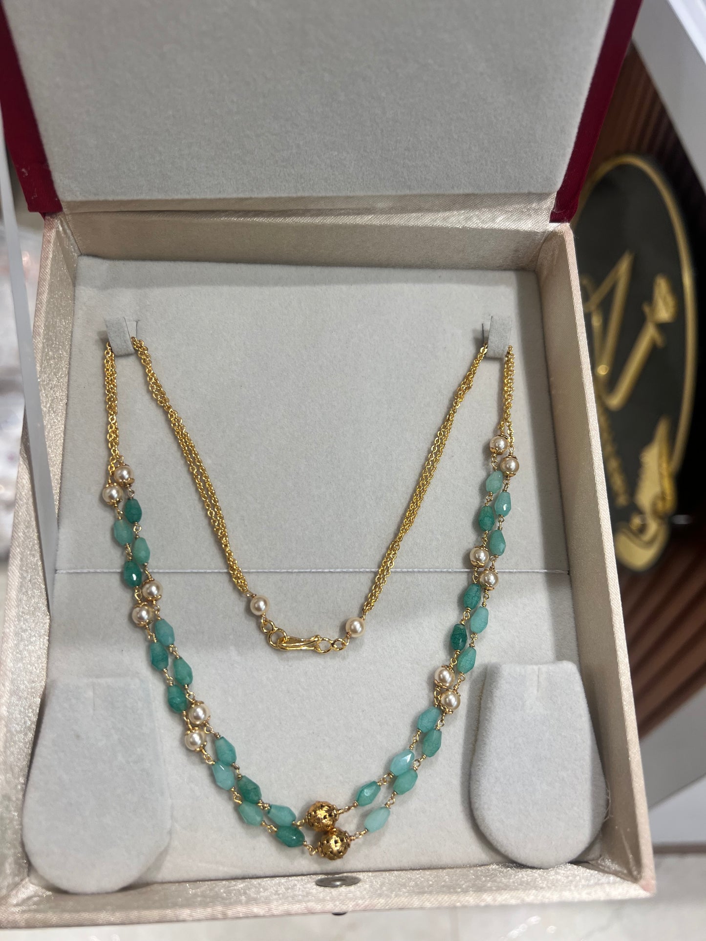 Premium quality handmade precious beads and pearl 2layer necklace product code P99
