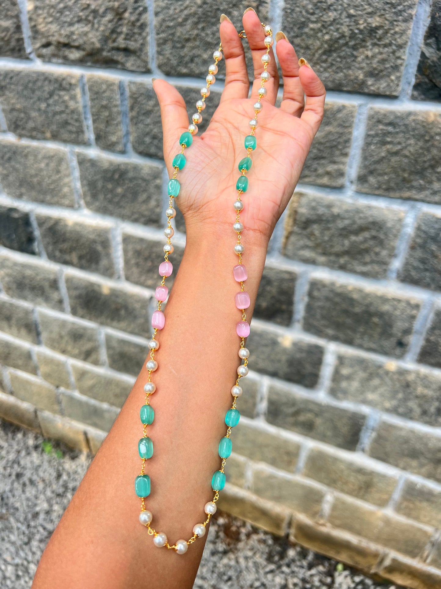 Premium pastel Multi color pearl monalisa long Mala