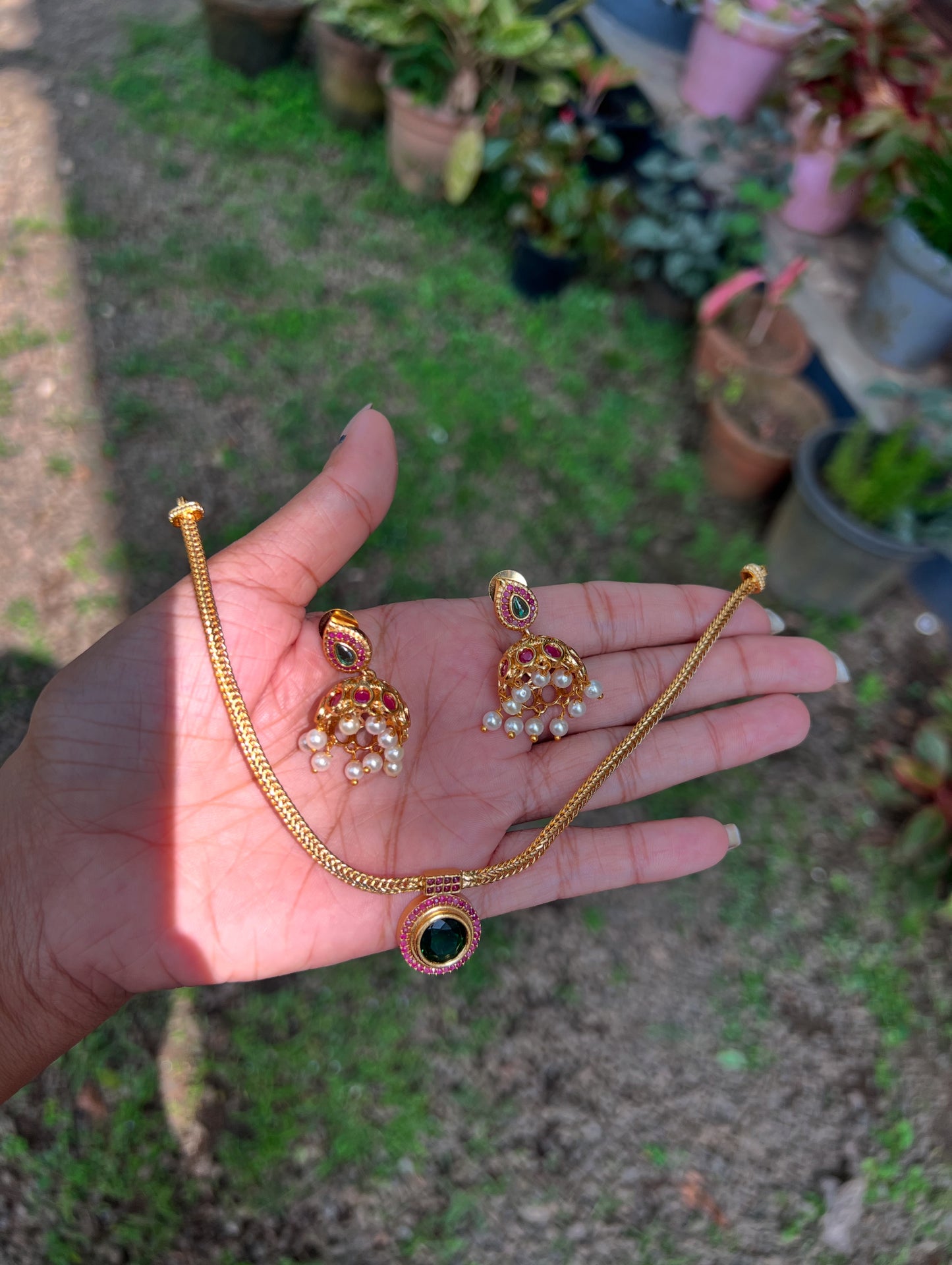 Premium ad non idol pendant chain with jhumka product code N410