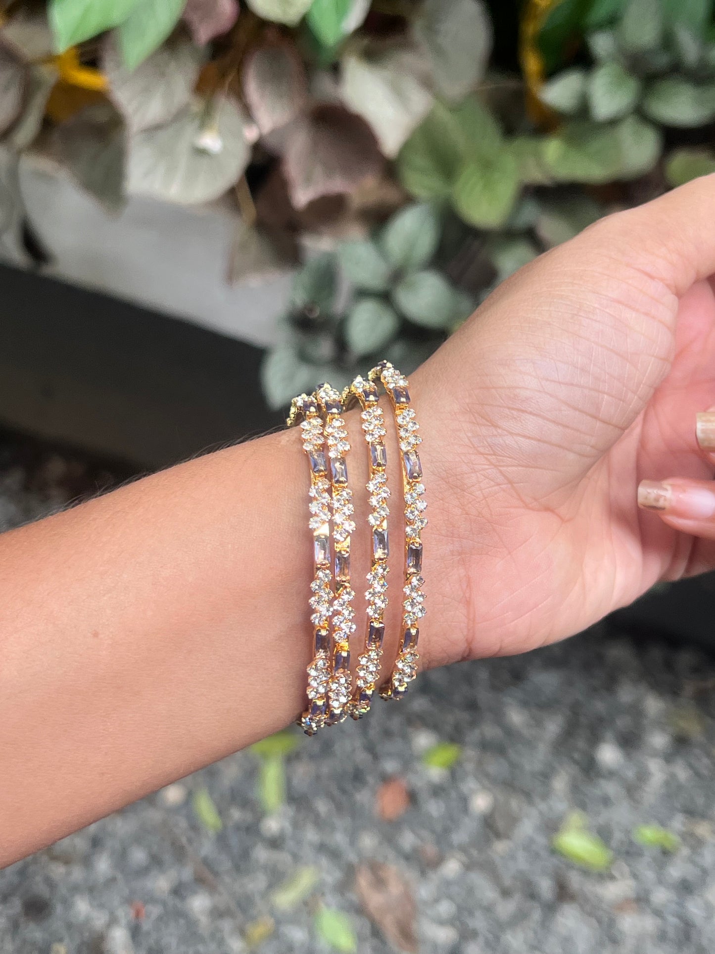 Premium gold plated ad purple stone bangles set of 4 product code B145