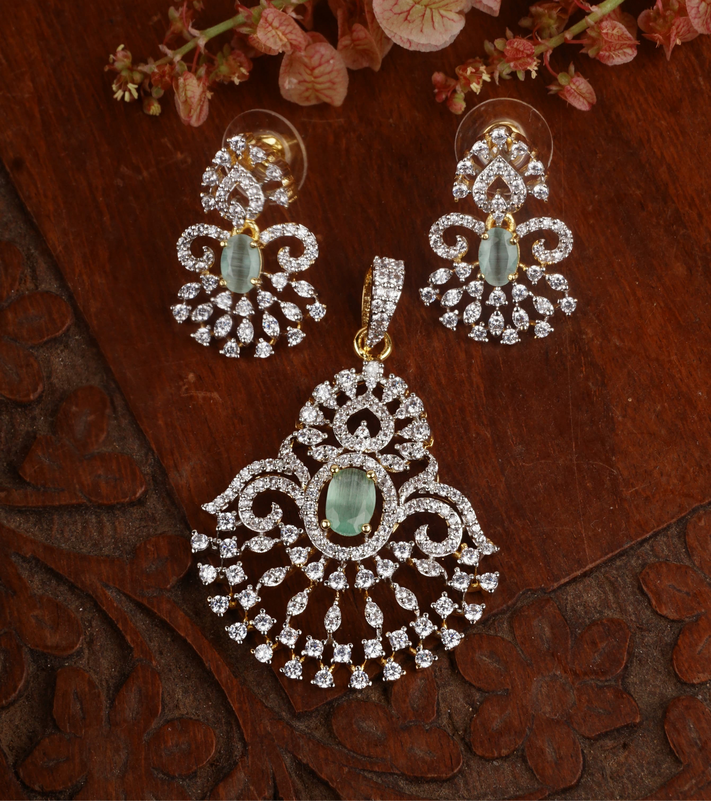 Premium diamond finish pendant and earrings product code 12