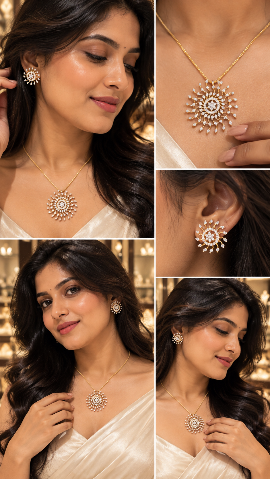 Premium diamond finish pendant set with chain product code D404
