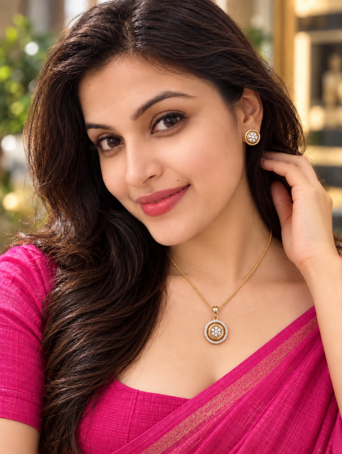 Premium diamond finish pendant set with chain product code D427