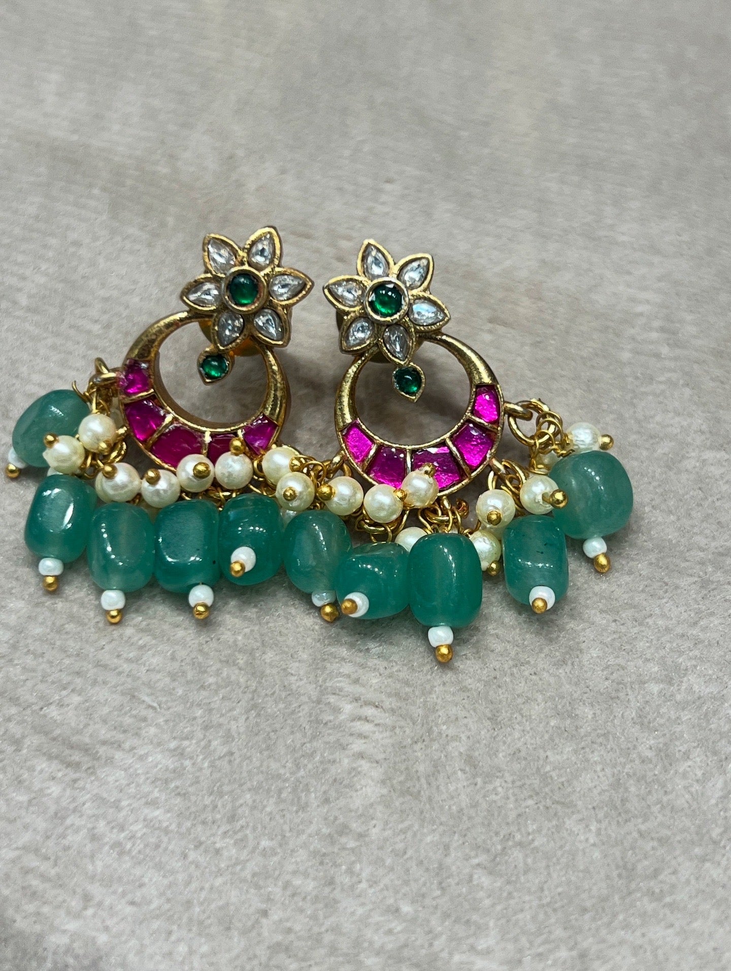 Premium jadau Kundan kemp stone earings product code E170