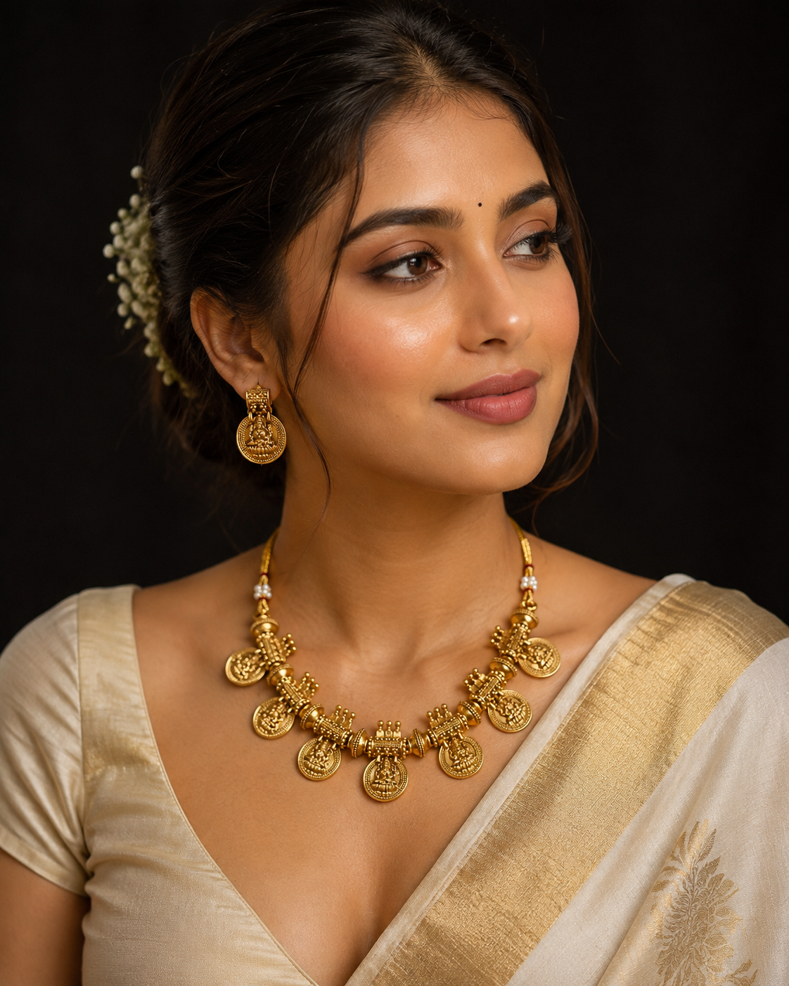 Premium antique gold traditional coin necklace set product code T136
