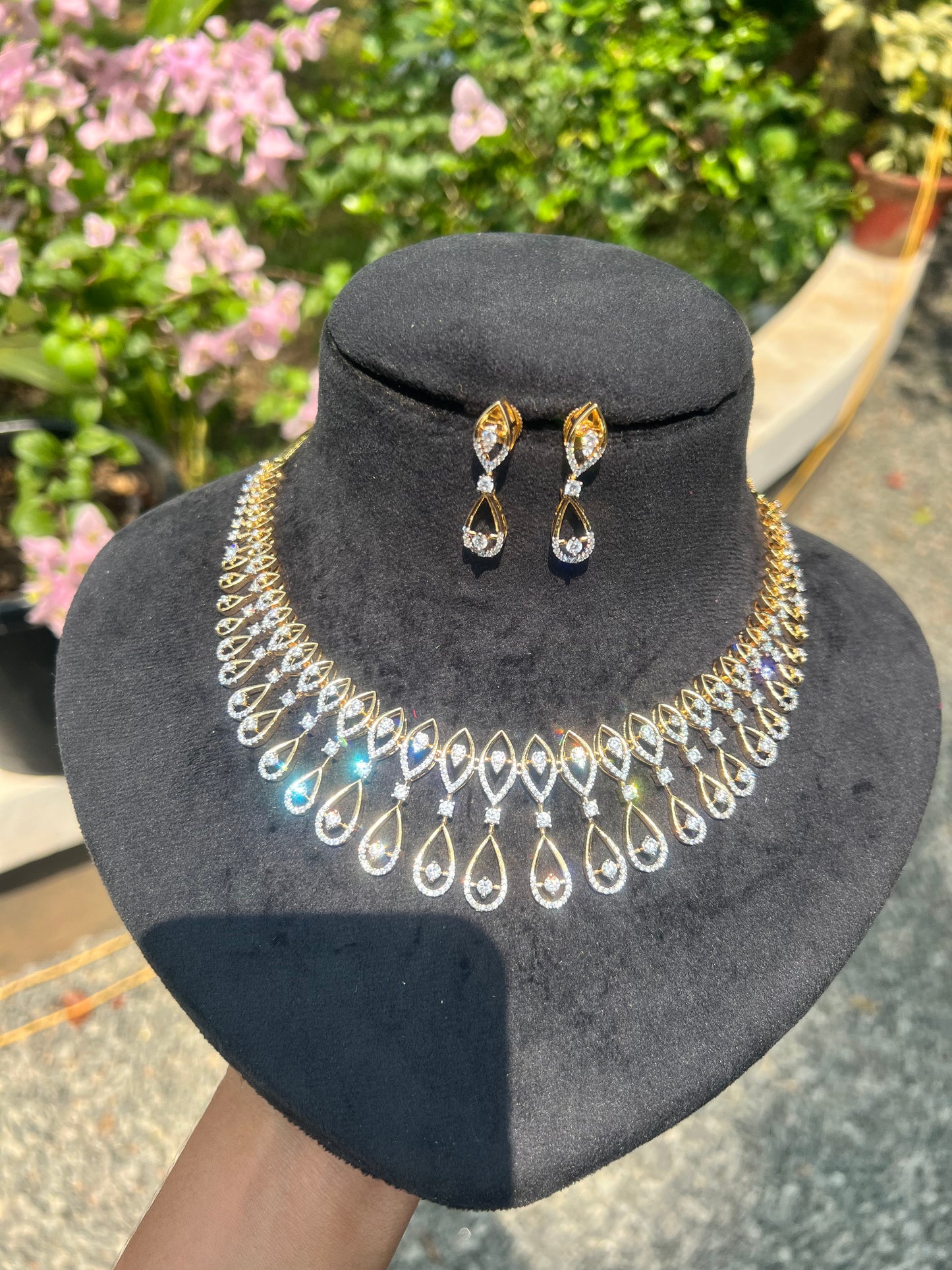 Premium diamond finish bridal necklace with back chain product code D103