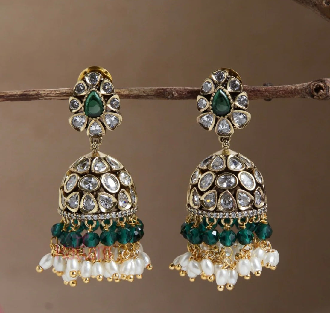 Premium jadu kundan rice pearl hanging jhumka product code E25