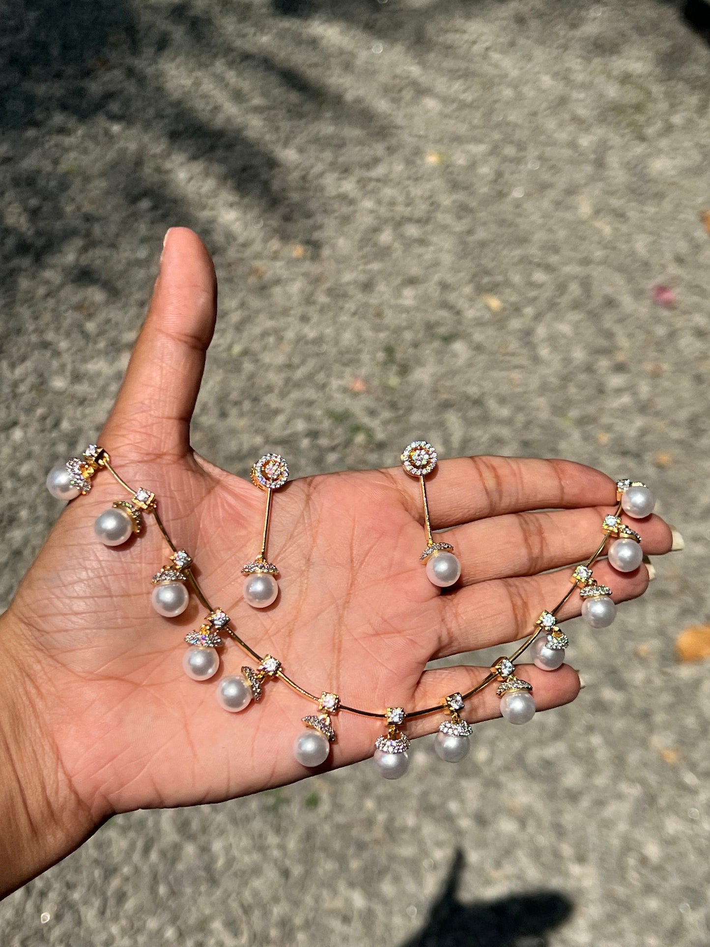 Premium diamond finish bridal pearl hanging necklace product code D73