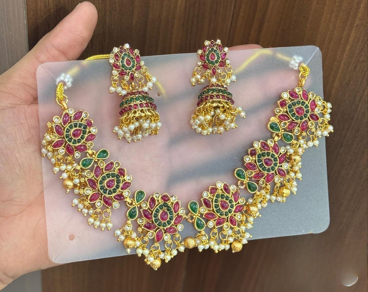 Trending lotus necklace with jhumka product code 1046
