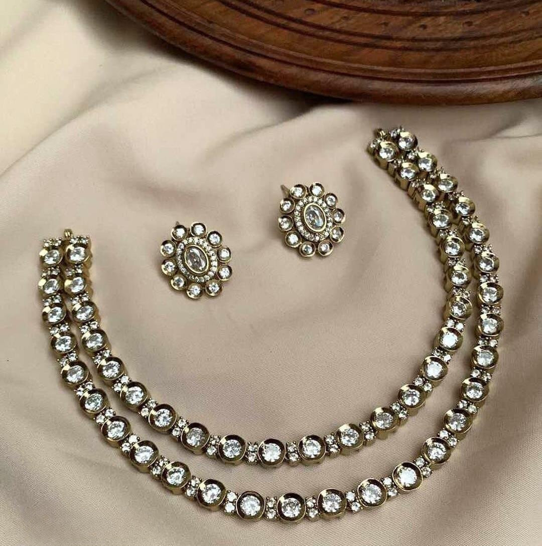 Most popular Designer 2 layer jadau Kundan necklace set product code 631