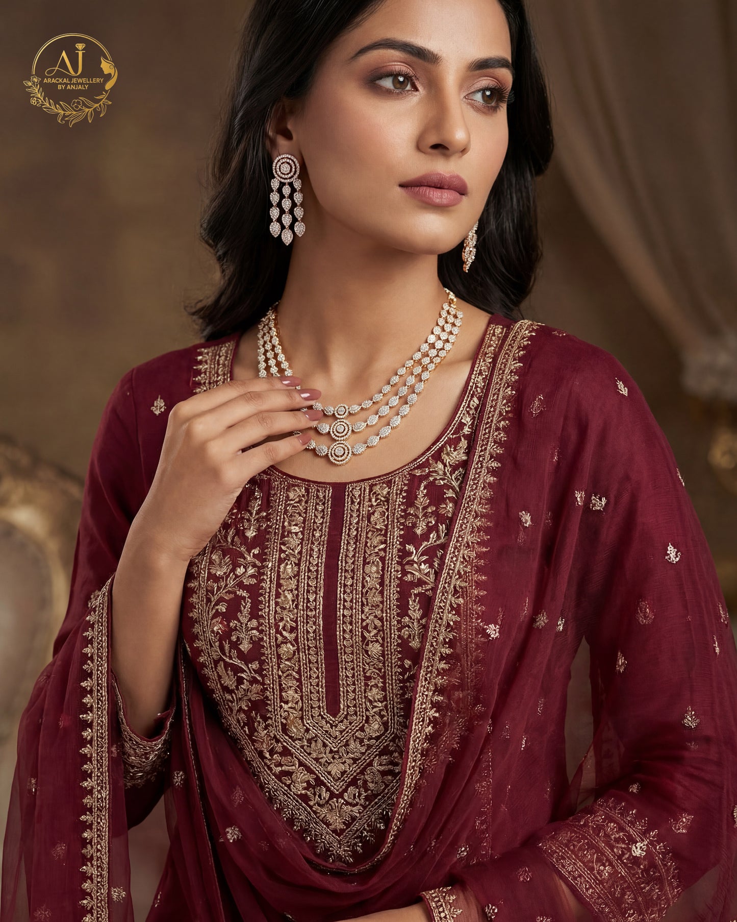 Premium daimond finish 3layerbridal necklace product code 17