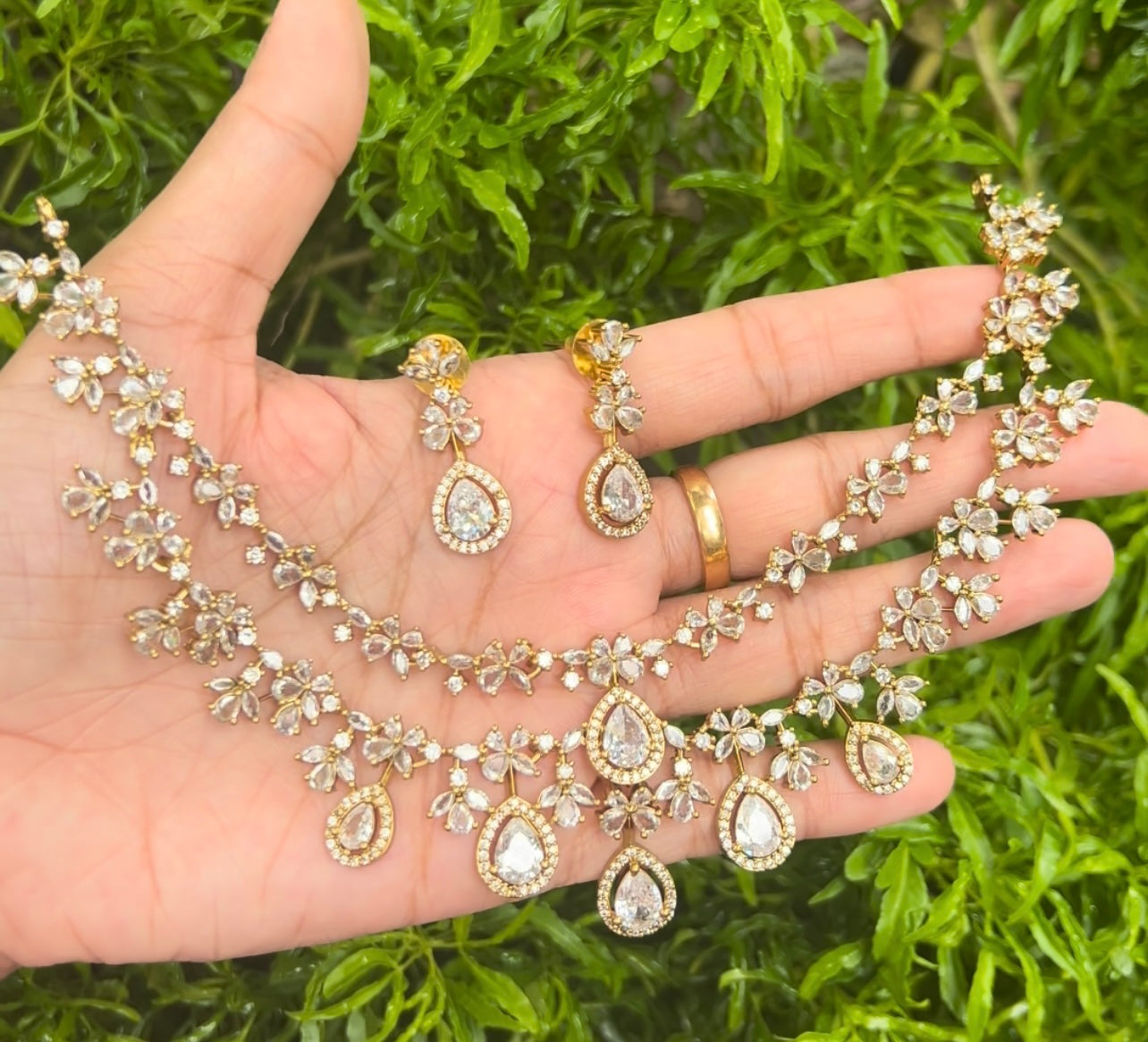 Premium Bridal 2 Layer AD Stone Necklace Set product code 650