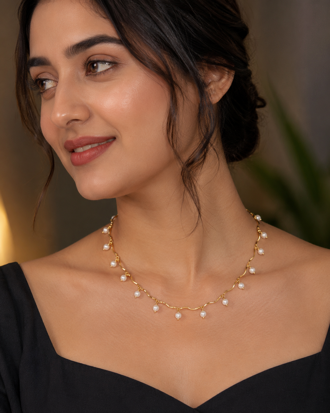 Premium gold plated peal hanging designer necklace product code G114