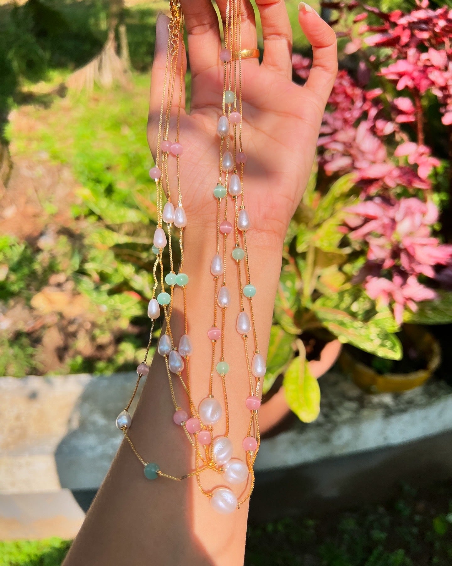 Premium pearl beads gold plated chain product code 1058