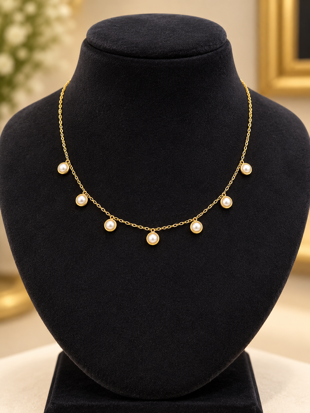 Premium anti tarnish stainless steel pearl necklace Product code AT26