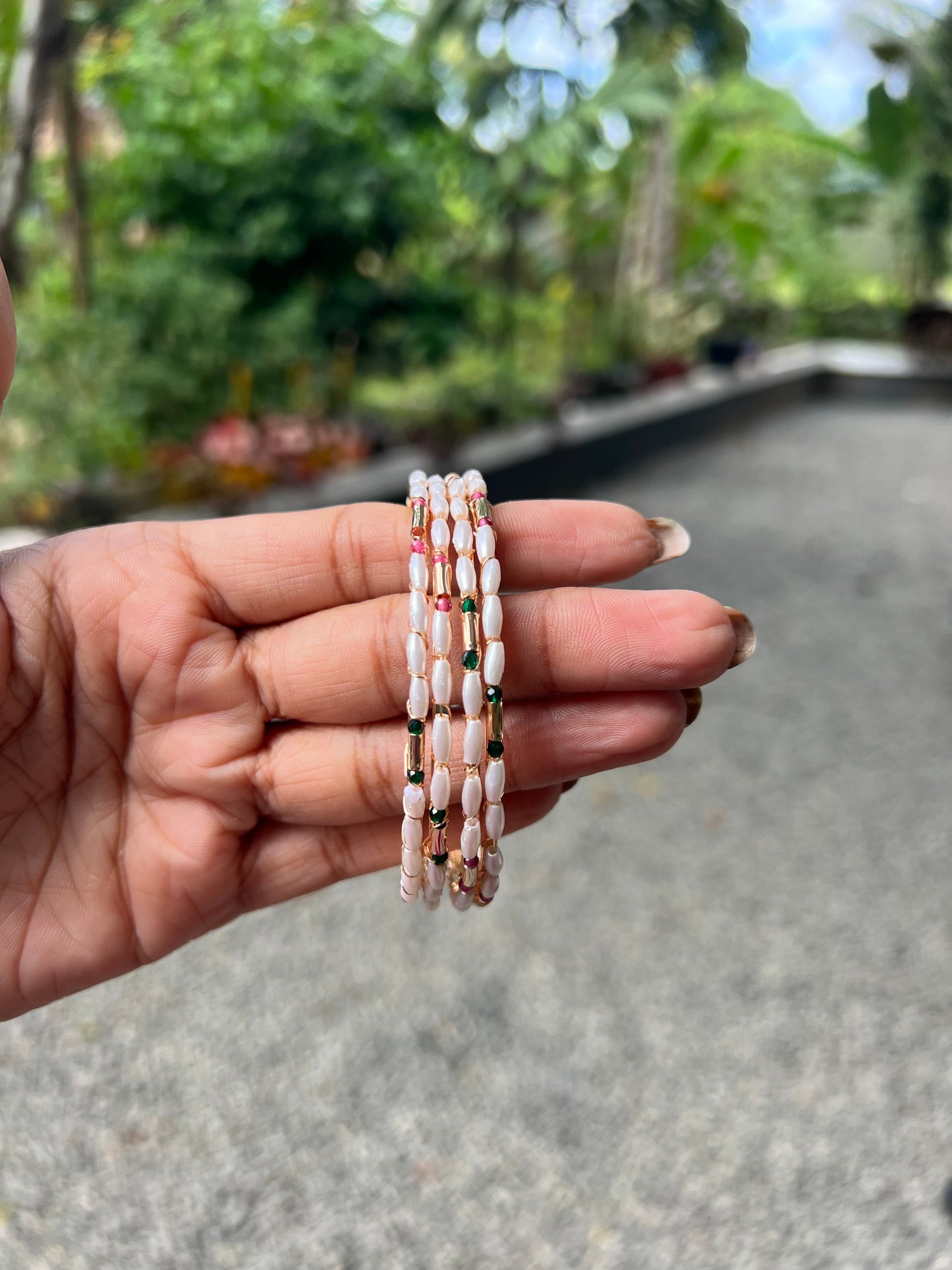 Trending Multi color pearl bangle set of 4 (2.4size )