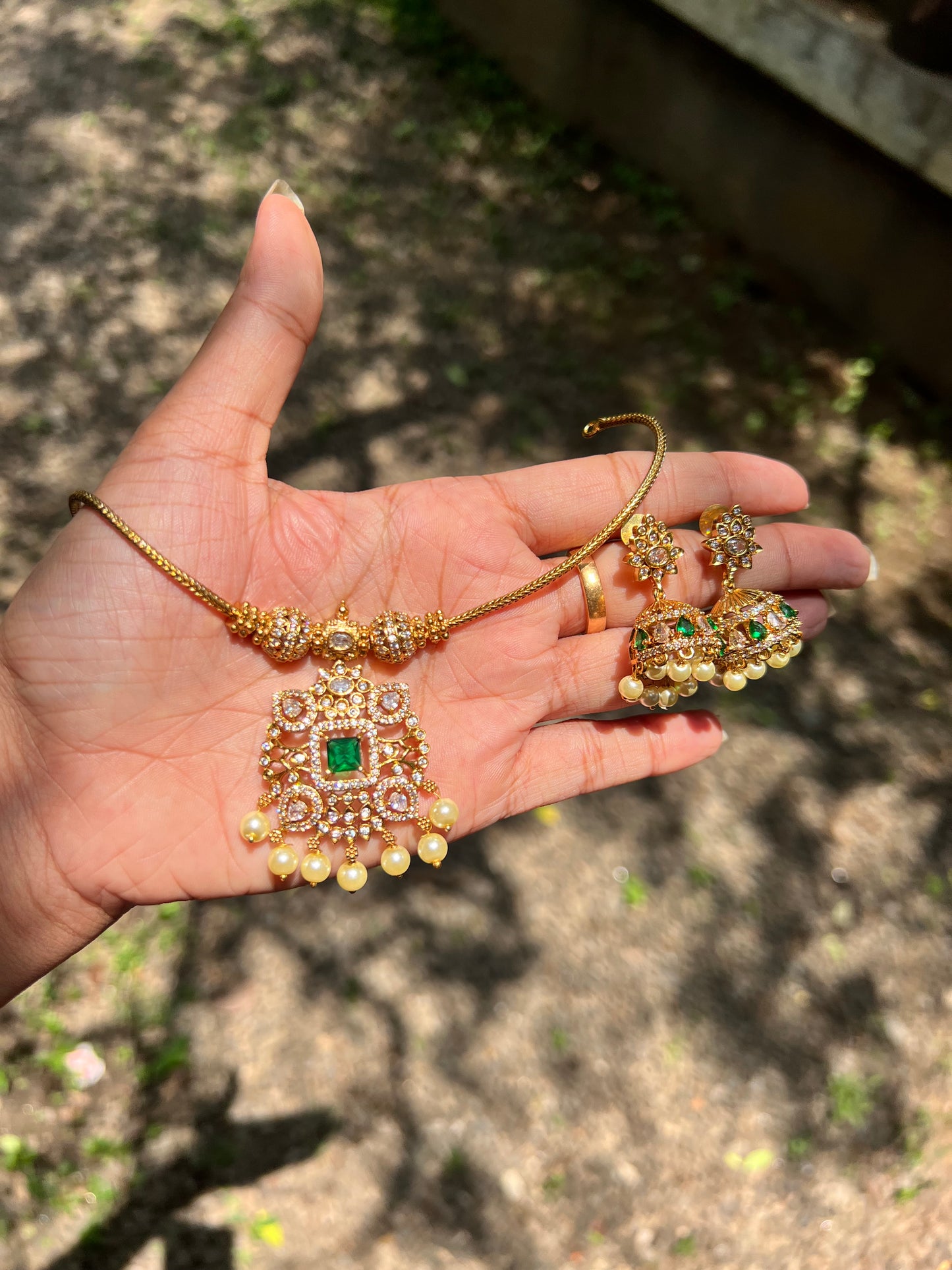 Trending ad pendant with jhumka necklace product code 1278
