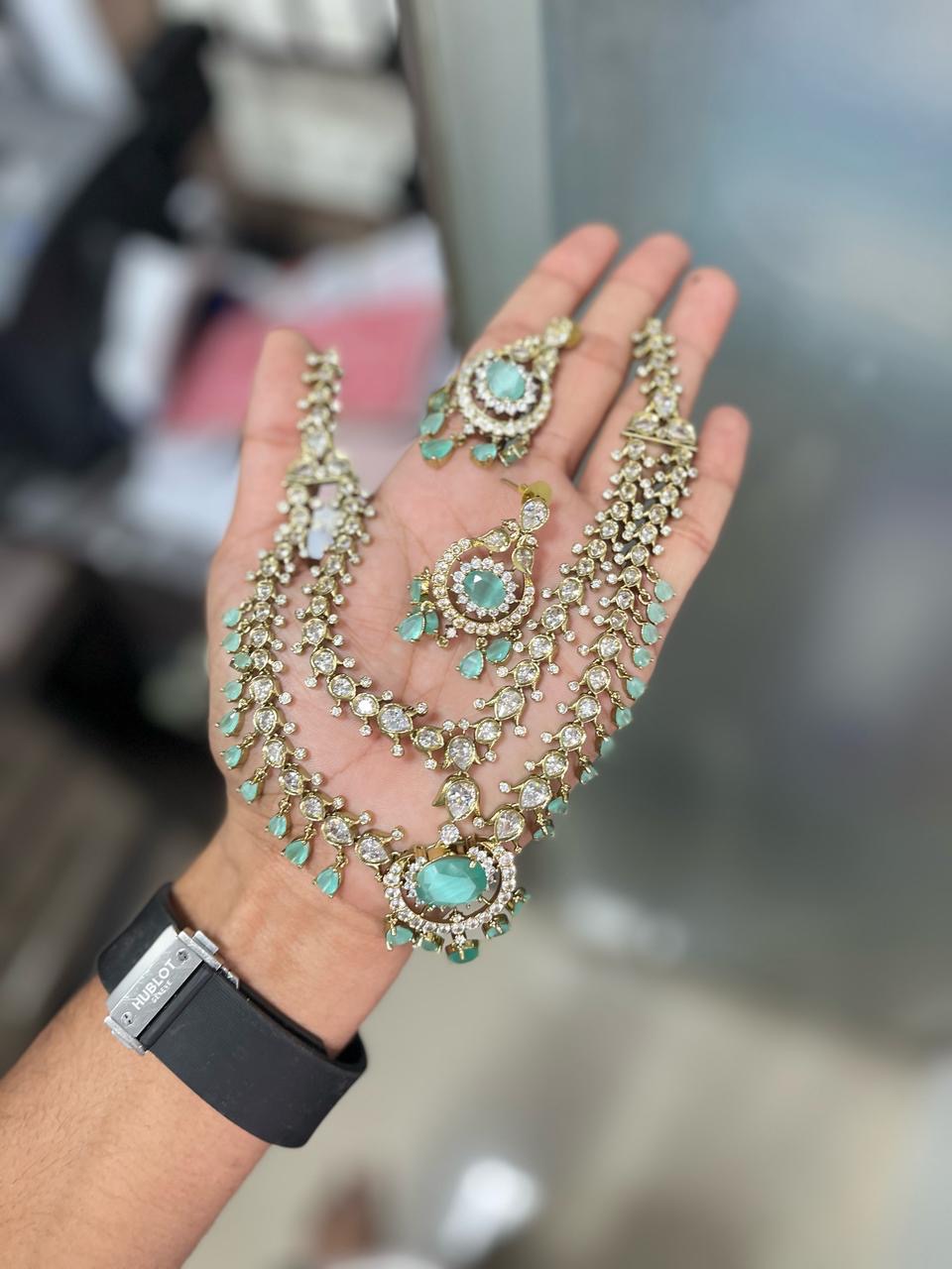 Premium quality actress Trisha jadau Kundan emerald green necklace product code 761