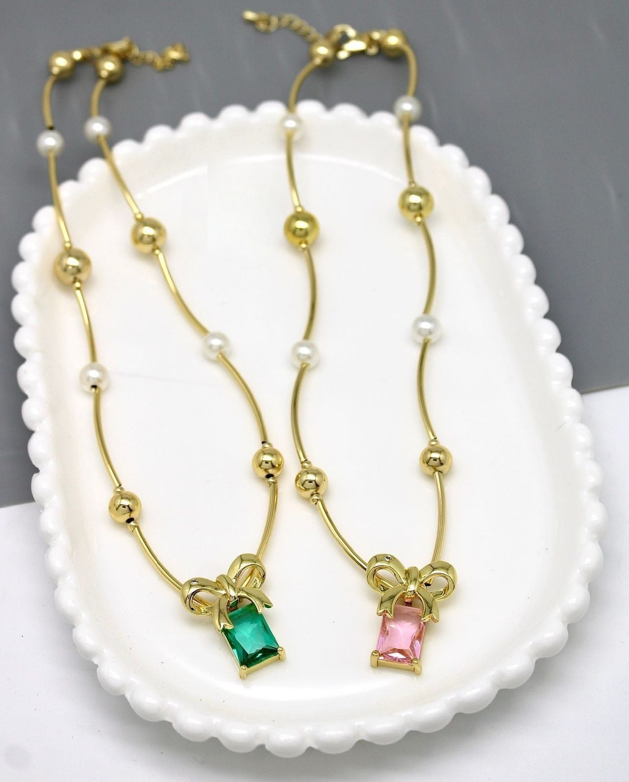 Luxury unique pearl link zircon necklace