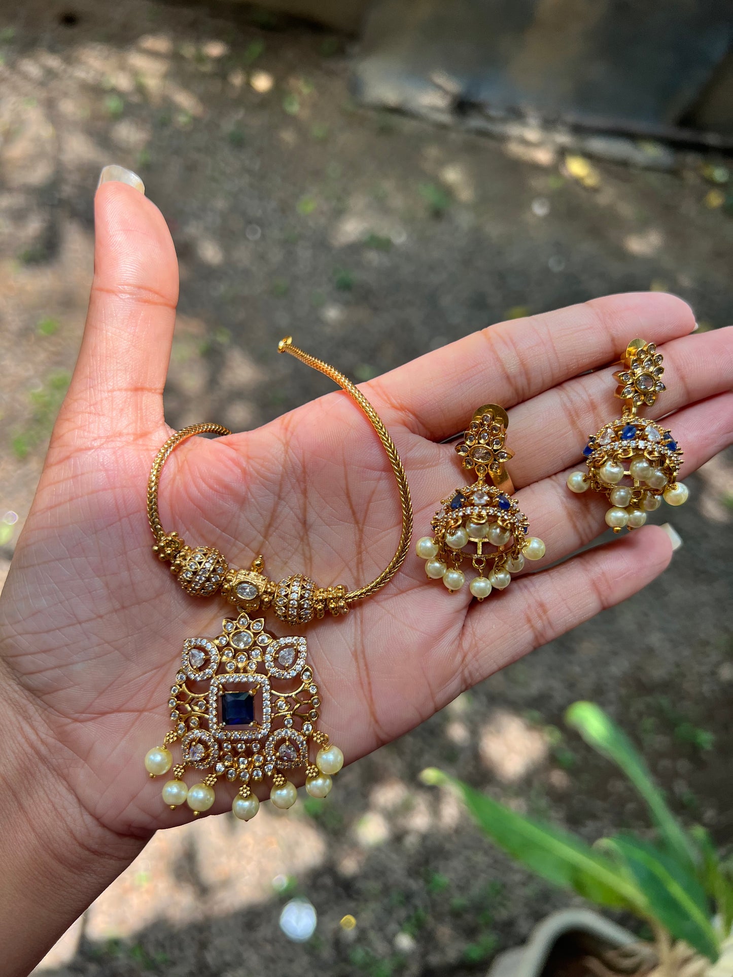 Trending ad pendant with jhumka necklace product code 1278