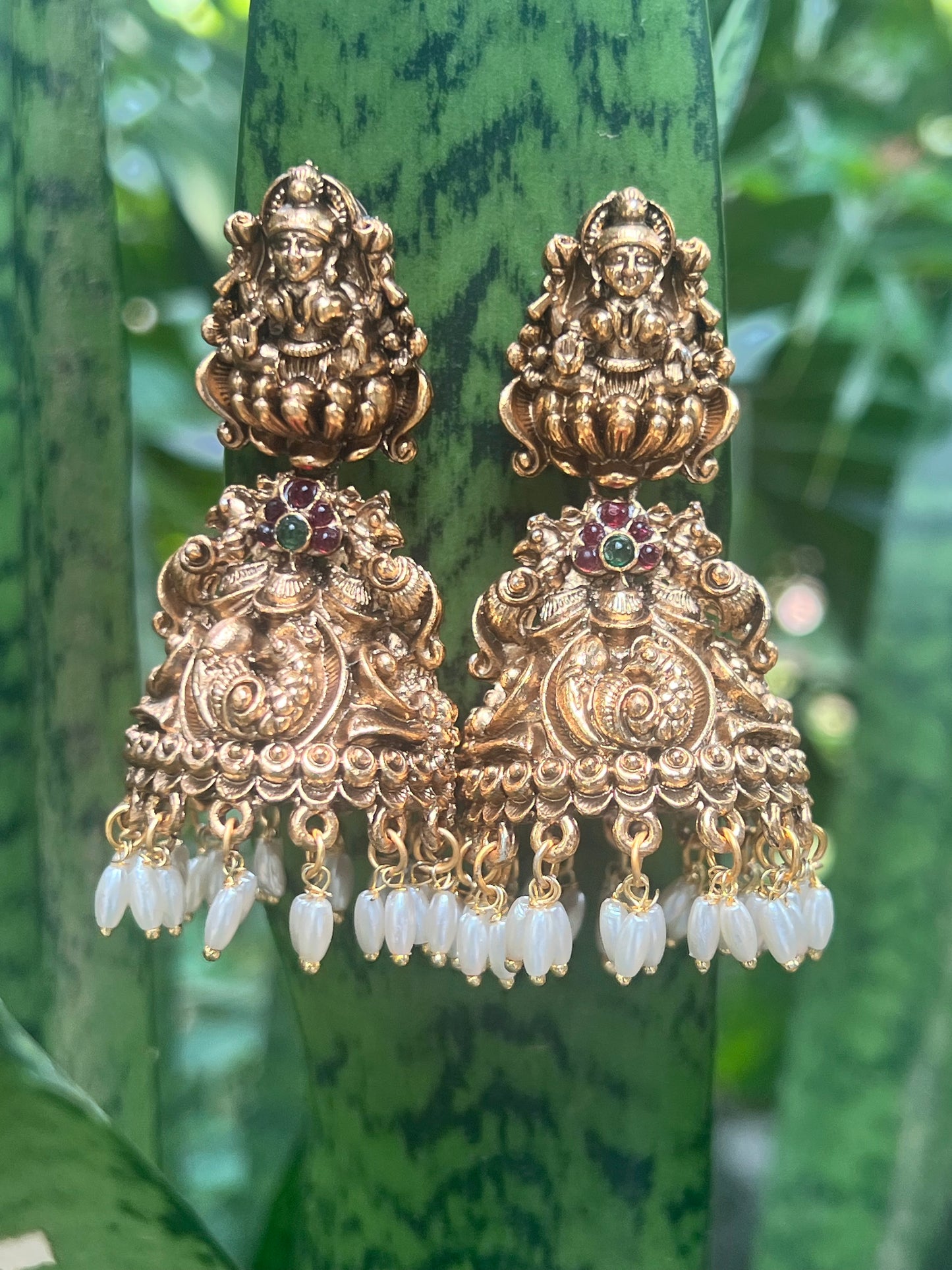 Traditional big size lakshmi rice pearl hanging jhumka product code 1110