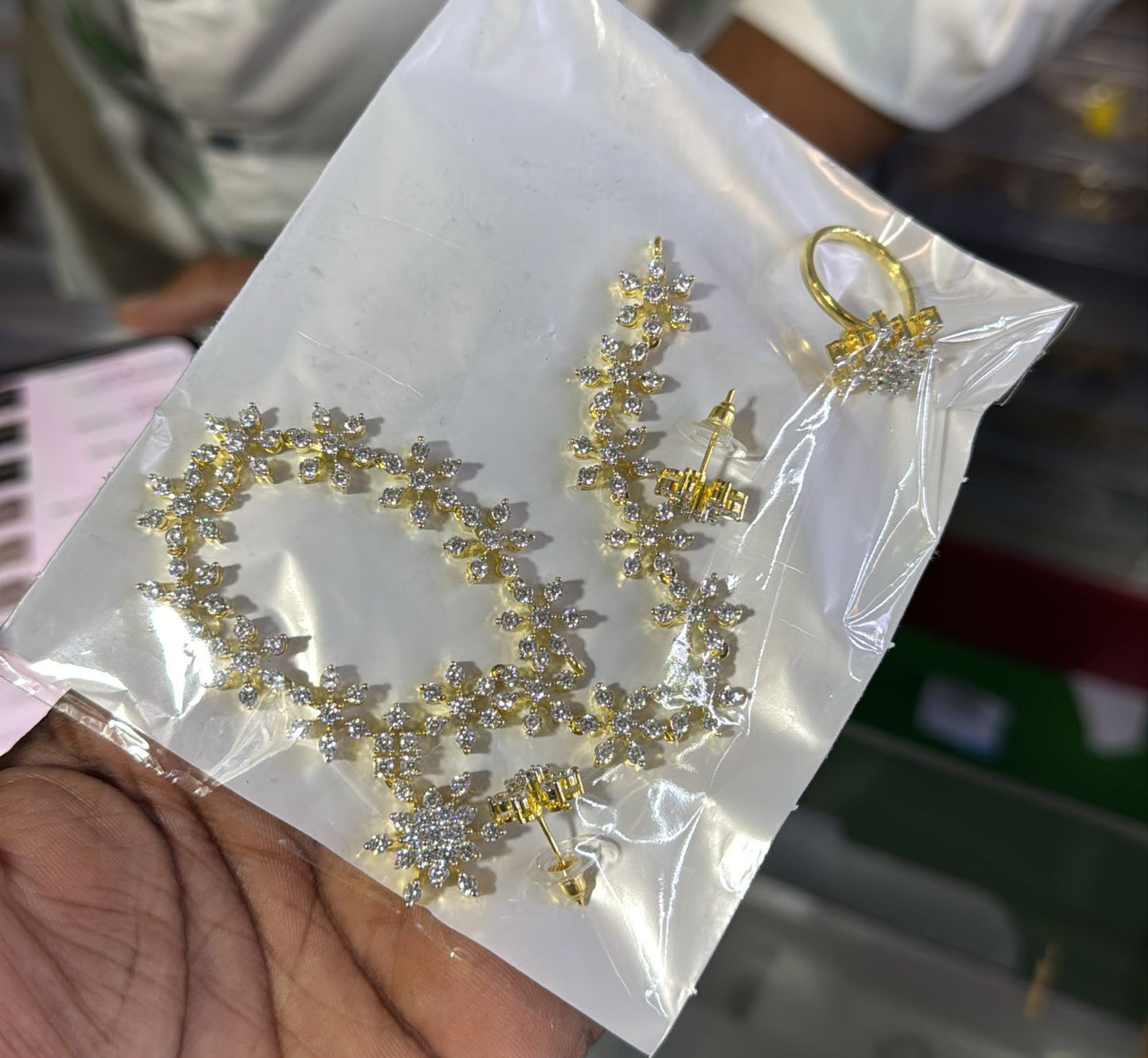Diamond finish necklace set with ring product code 818