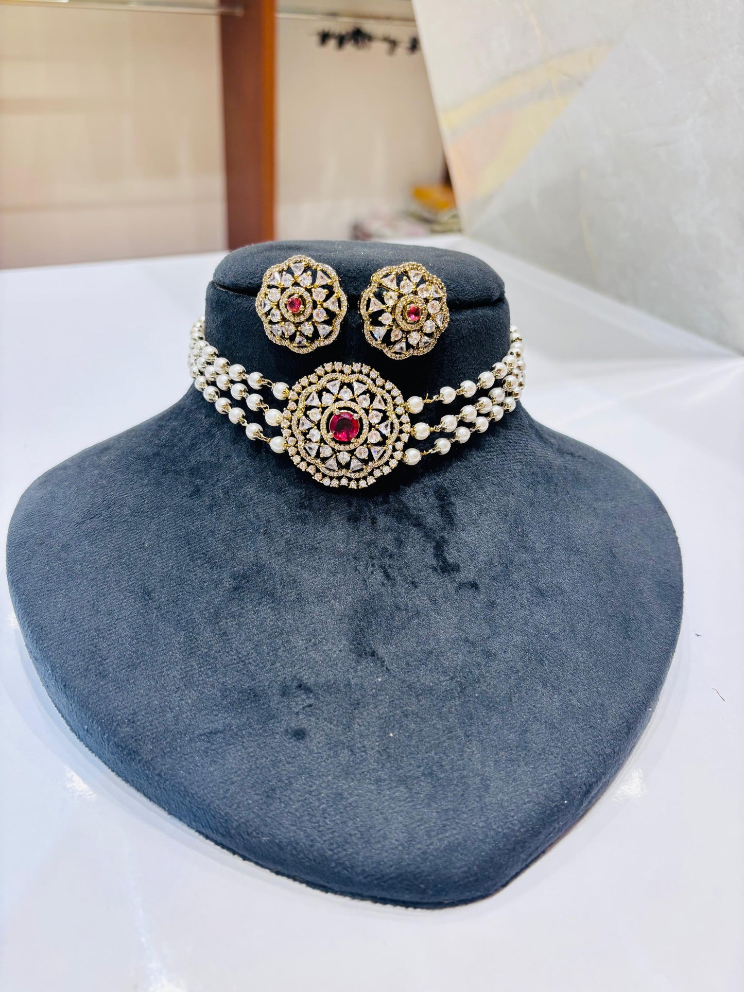 Premium Victorian 3layer pearl choker product code N215