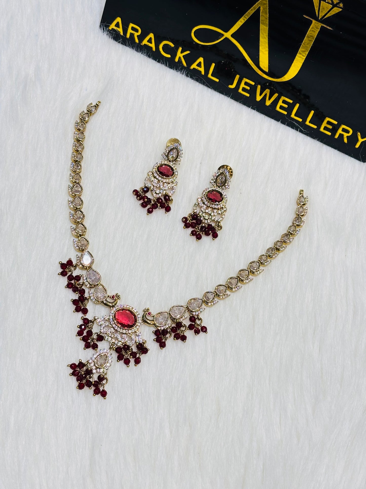 Premium quality ad jadau Kundan maroon beads necklace product code N247