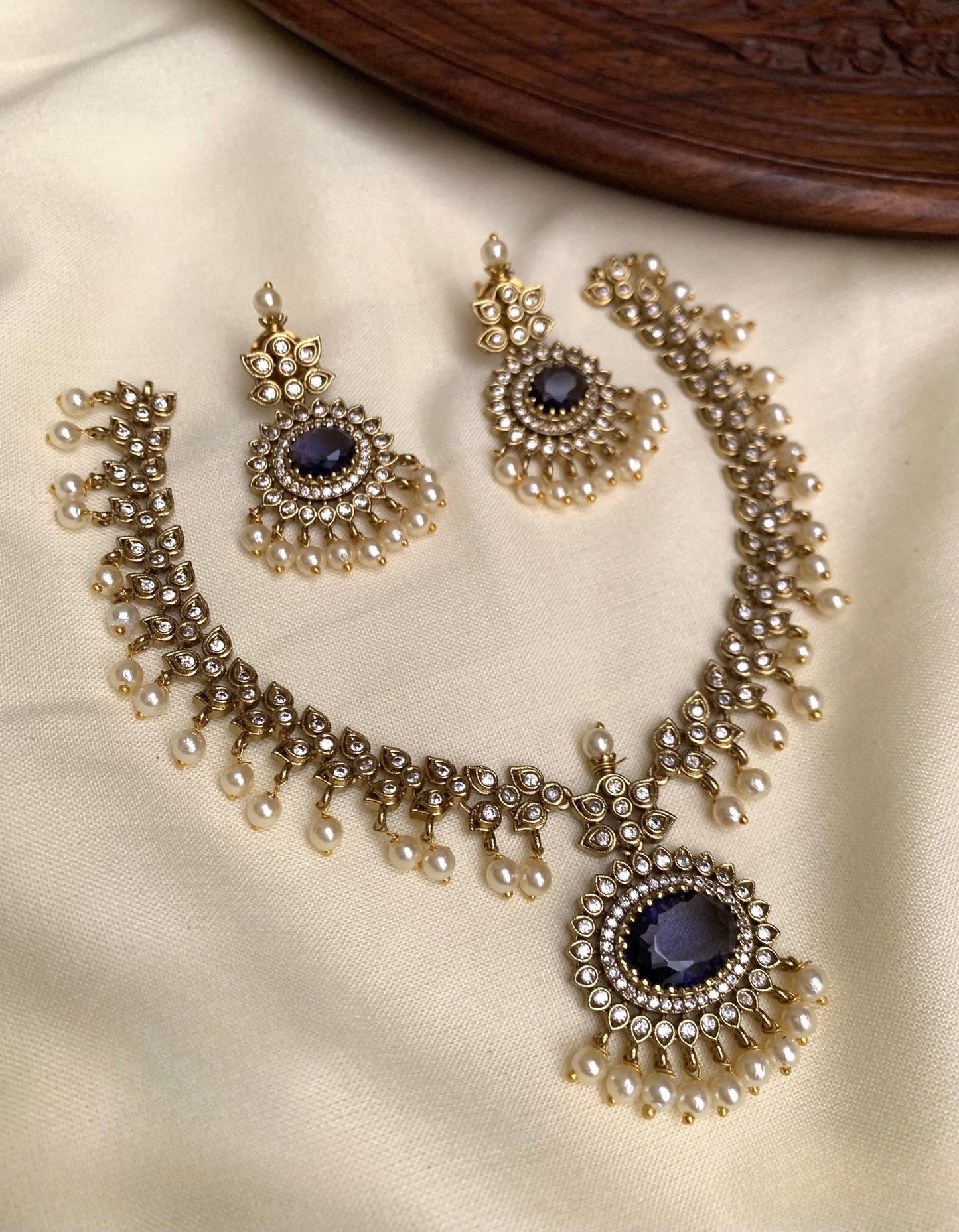 Premium jadau pearl hanging necklace product code 836