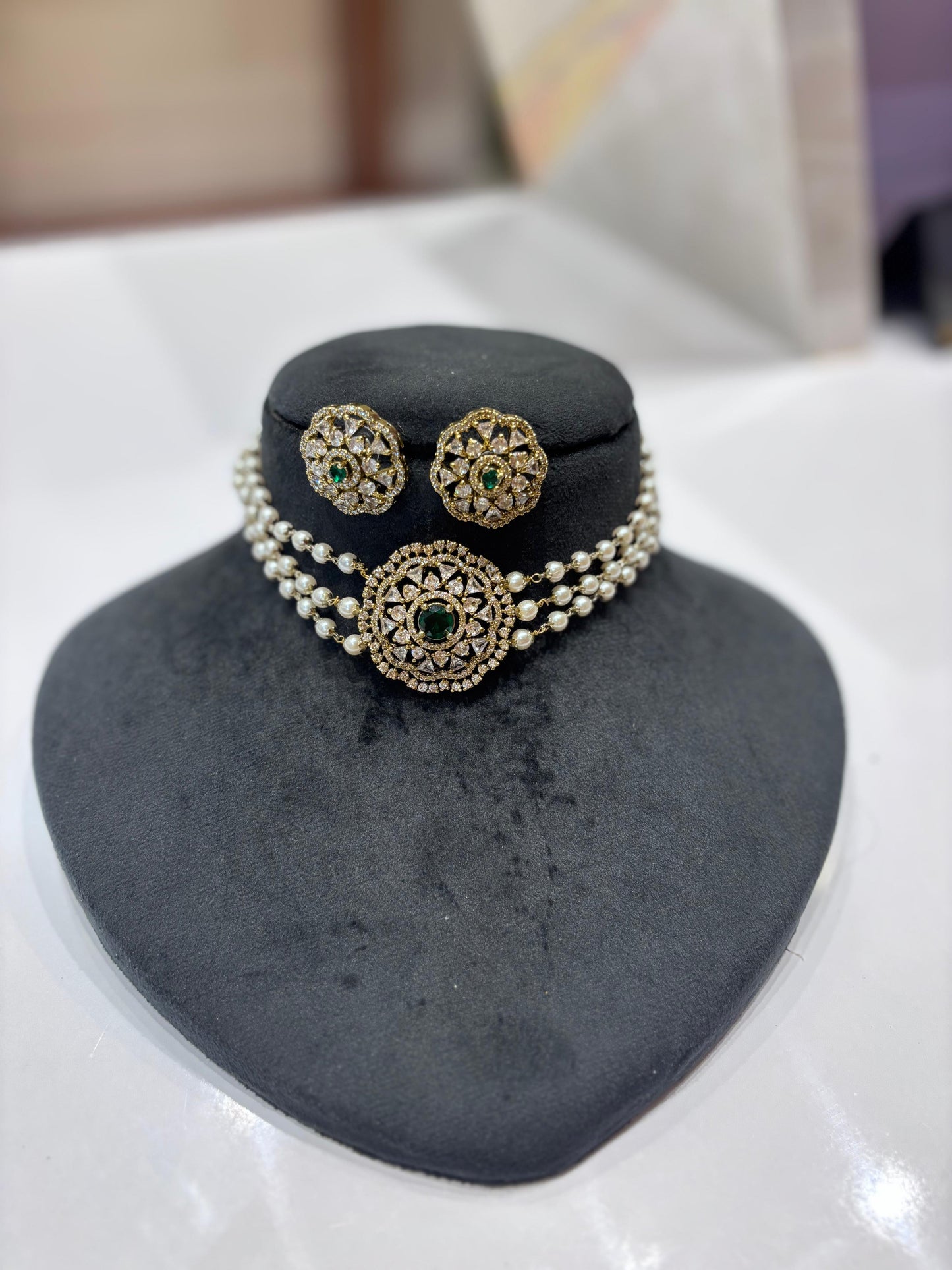 Premium Victorian 3layer pearl choker product code N215